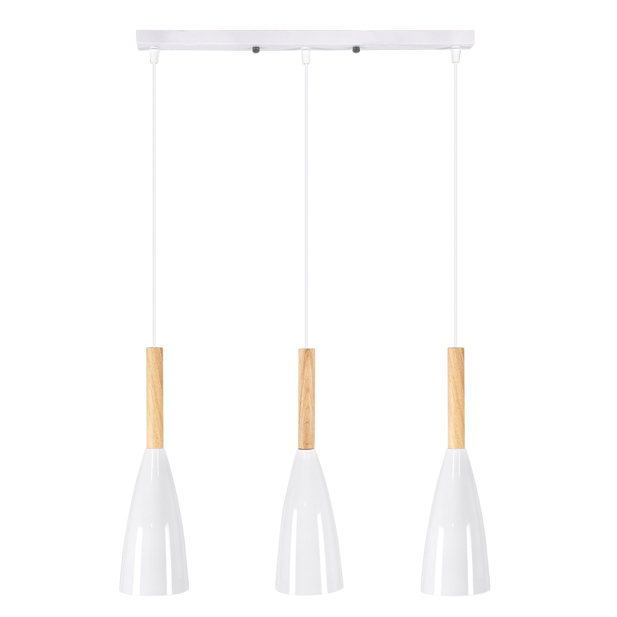 GloboStar® DILLON 00631 Μοντέρνο Κρεμαστό Φωτιστικό Ράγα Τρίφωτο 3 x E27 IP20 Λευκό Μέταλλο με Μπεζ Ξύλο - Μ54 x Π14 x Υ130cm