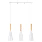 GloboStar® DILLON 00631 Μοντέρνο Κρεμαστό Φωτιστικό Ράγα Τρίφωτο 3 x E27 IP20 Λευκό Μέταλλο με Μπεζ Ξύλο - Μ54 x Π14 x Υ130cm