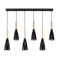 GloboStar® DILLON 00632 Μοντέρνο Κρεμαστό Φωτιστικό Ράγα Πολύφωτο 6 x E27 IP20 Μαύρο Μέταλλο με Μπεζ Ξύλο - Μ84 x Π14 x Υ130cm