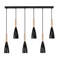 GloboStar® DILLON 00632 Μοντέρνο Κρεμαστό Φωτιστικό Ράγα Πολύφωτο 6 x E27 IP20 Μαύρο Μέταλλο με Μπεζ Ξύλο - Μ84 x Π14 x Υ130cm
