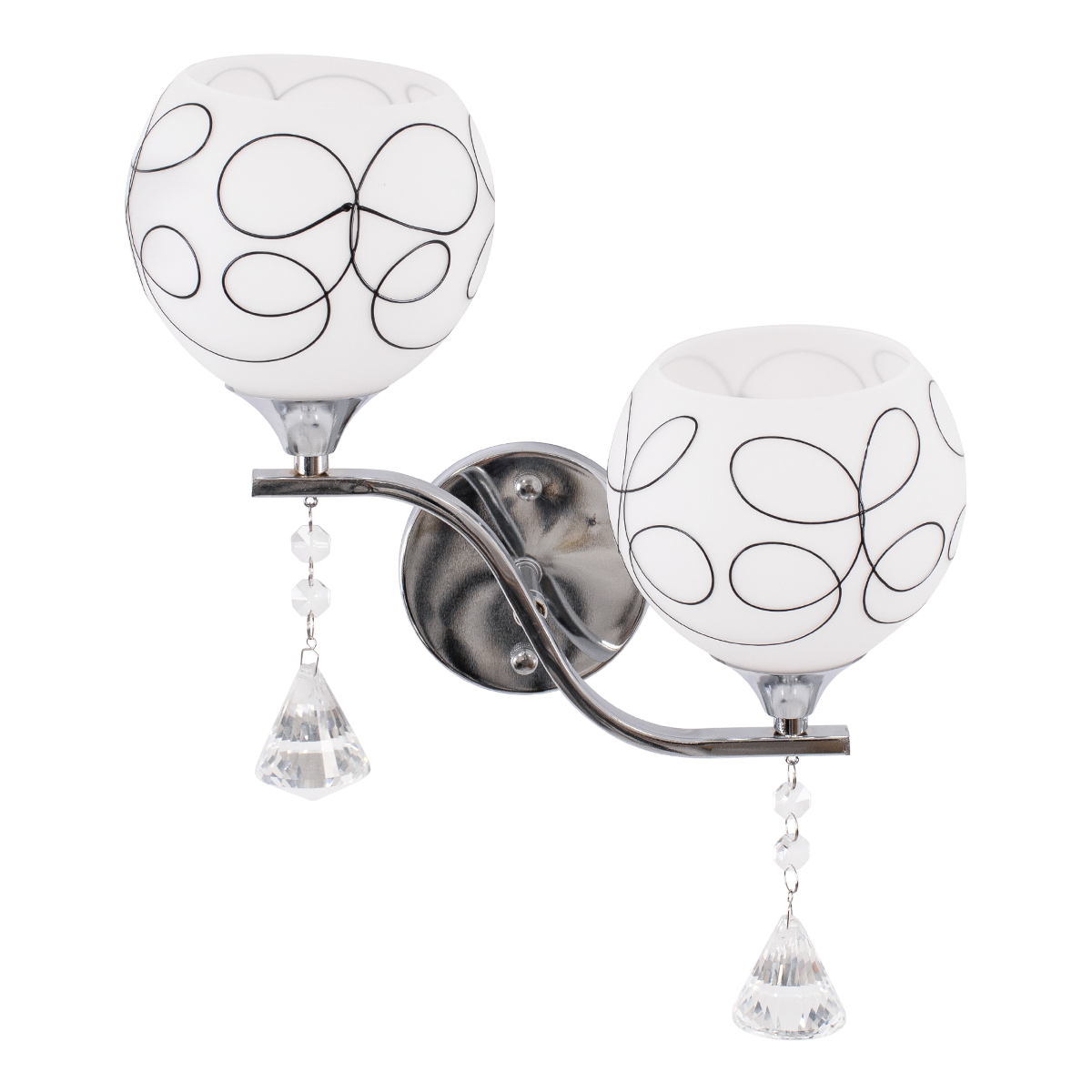 GloboStar® CANTER 00635 Μοντέρνο Επιτοίχιο Φωτιστικό Απλίκα Δίφωτο 2 x E27 IP20 Ασημί Μέταλλο με Λευκό Γυαλί - Μ32 x Π15 x Υ40cm