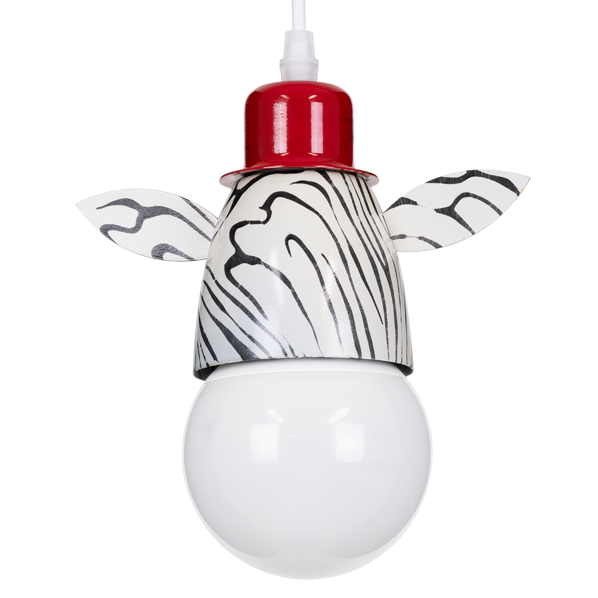 GloboStar® ZEBRA 00639 Παιδικό Κρεμαστό Φωτιστικό Φιγούρα Μονόφωτο 1 x E27 IP20 Λευκό, Μαύρο & Κόκκινο Μέταλλο - Μ19 x Π10.5 x Υ13.5cm