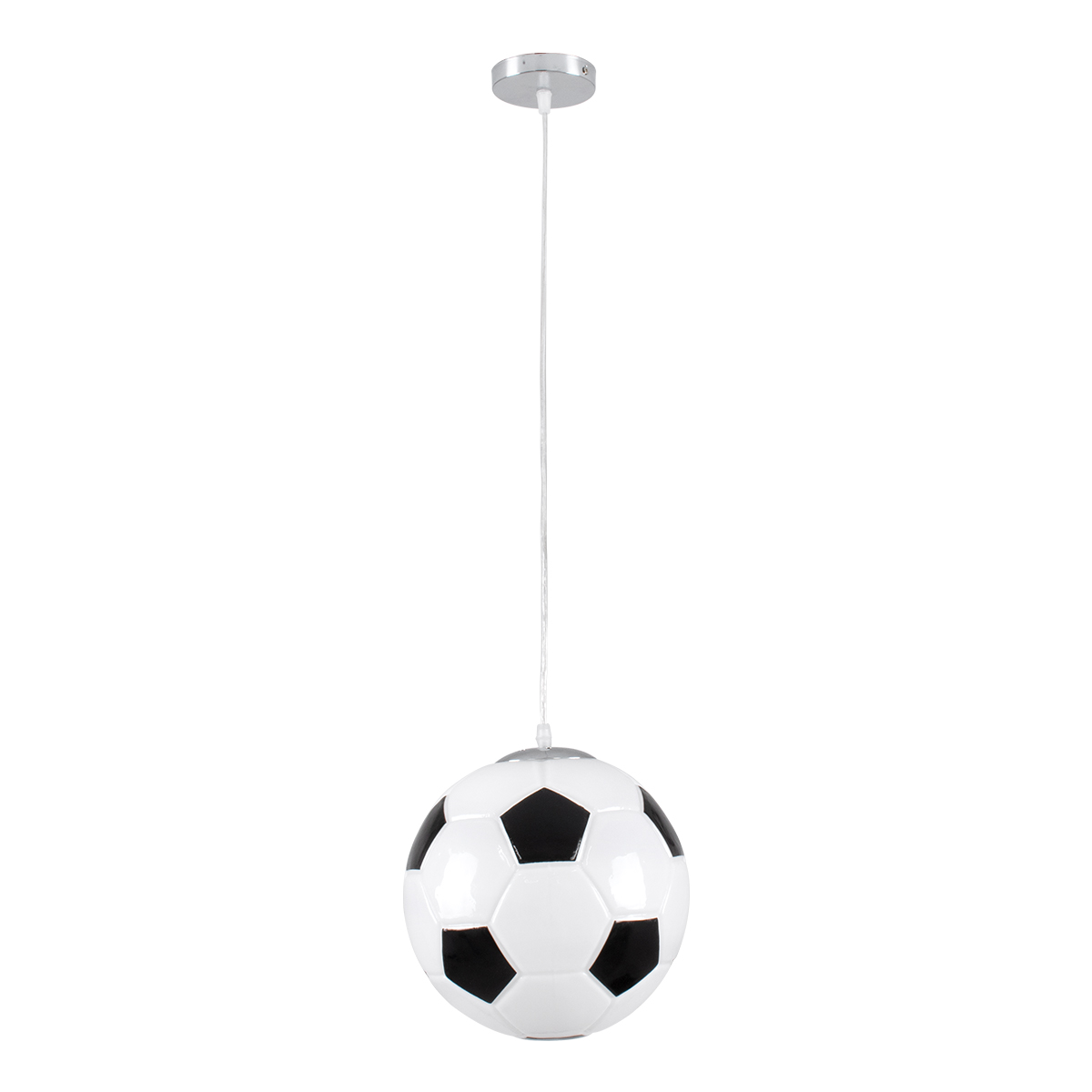 GloboStar® FOOTBALL 00647 Παιδικό Κρεμαστό Φωτιστικό Μπάλα Μονόφωτο 1 x E27 IP20 Λευκό & Μαύρο Γυαλί - Μ25 x Π25 x Υ25cm