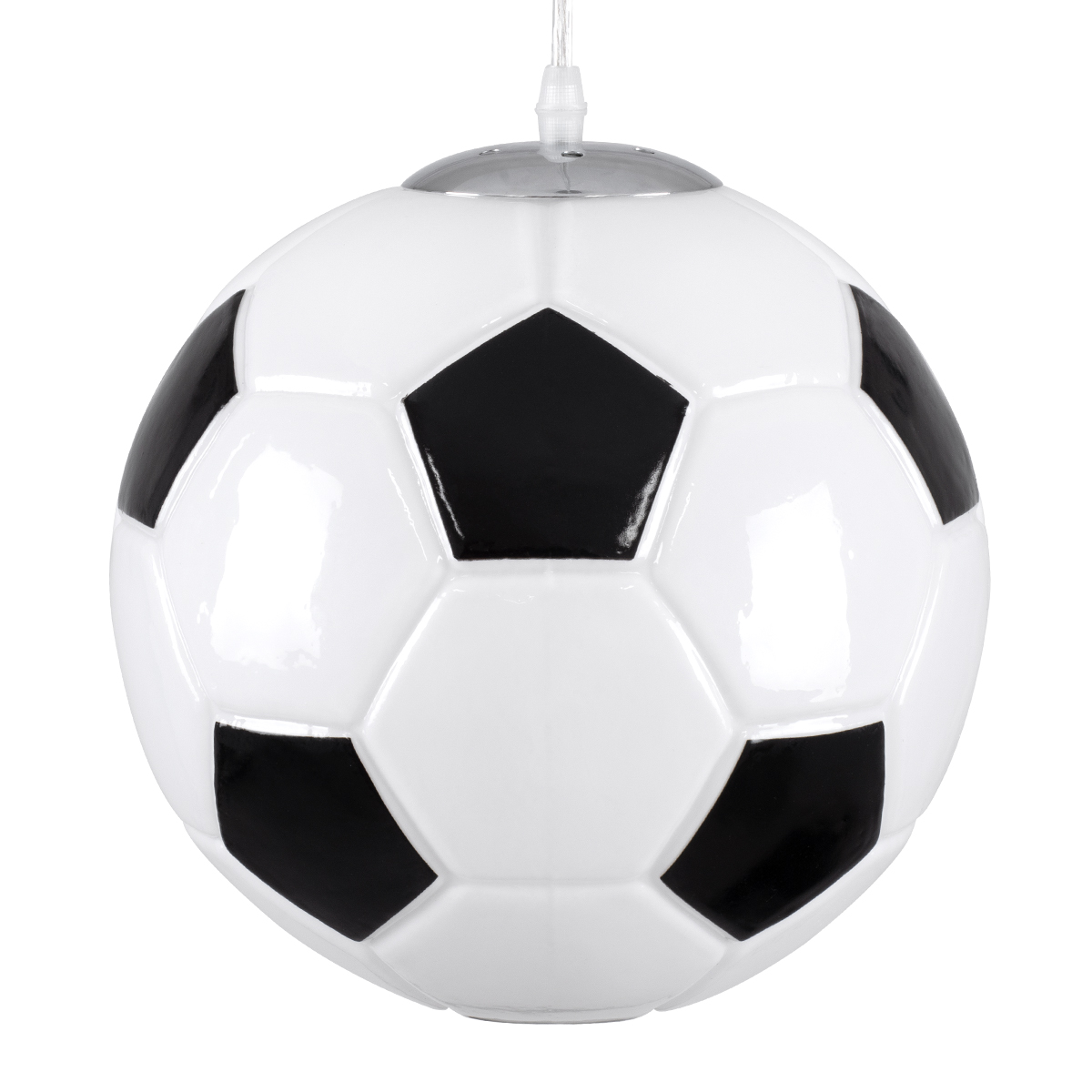 GloboStar® FOOTBALL 00647 Παιδικό Κρεμαστό Φωτιστικό Μπάλα Μονόφωτο 1 x E27 IP20 Λευκό & Μαύρο Γυαλί - Μ25 x Π25 x Υ25cm