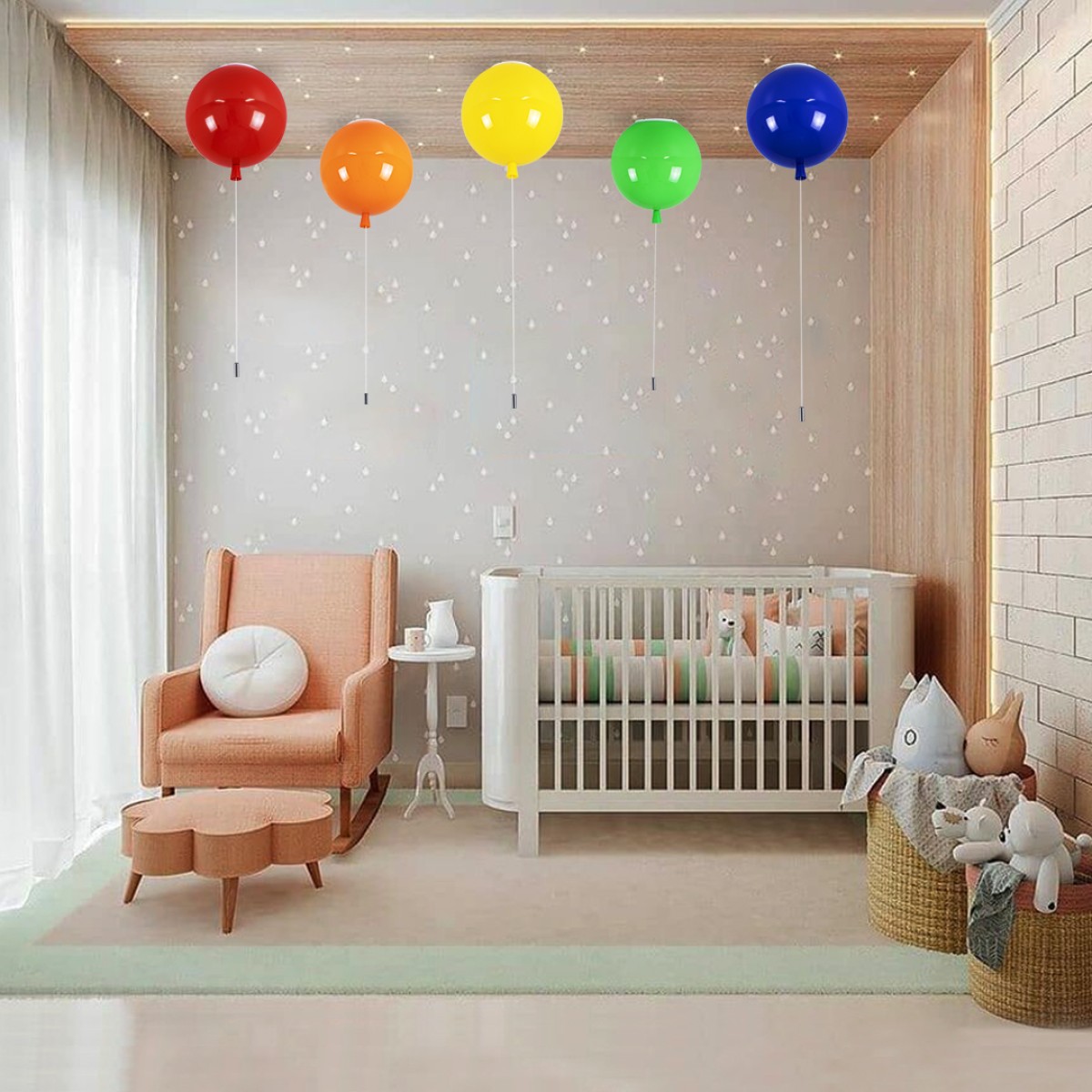 GloboStar® BALLOON 00653 Παιδικό Φωτιστικό Οροφής Μπάλα Μονόφωτο 1 x E27 IP20 Πράσινο Πλαστικό με Ασημί Μέταλλο - Μ30 x Π30 x Υ33cm