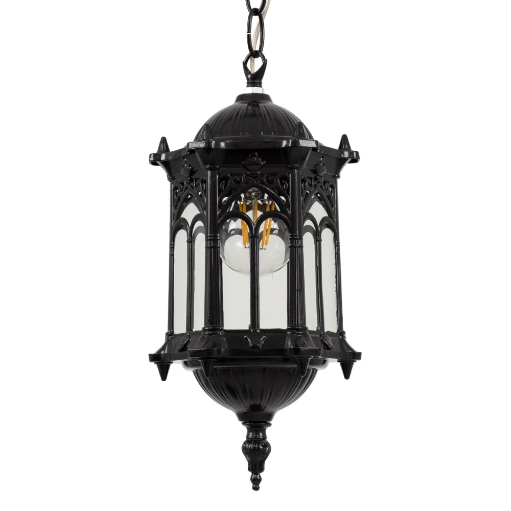 GloboStar® DARCY 00655 Vintage Κρεμαστό Φωτιστικό Πλέγμα Μονόφωτο 1 x E27 IP20 Μαύρο Μέταλλο με Διάφανο Γυαλί - Μ15.5 x Π15.5 x Υ32.5cm