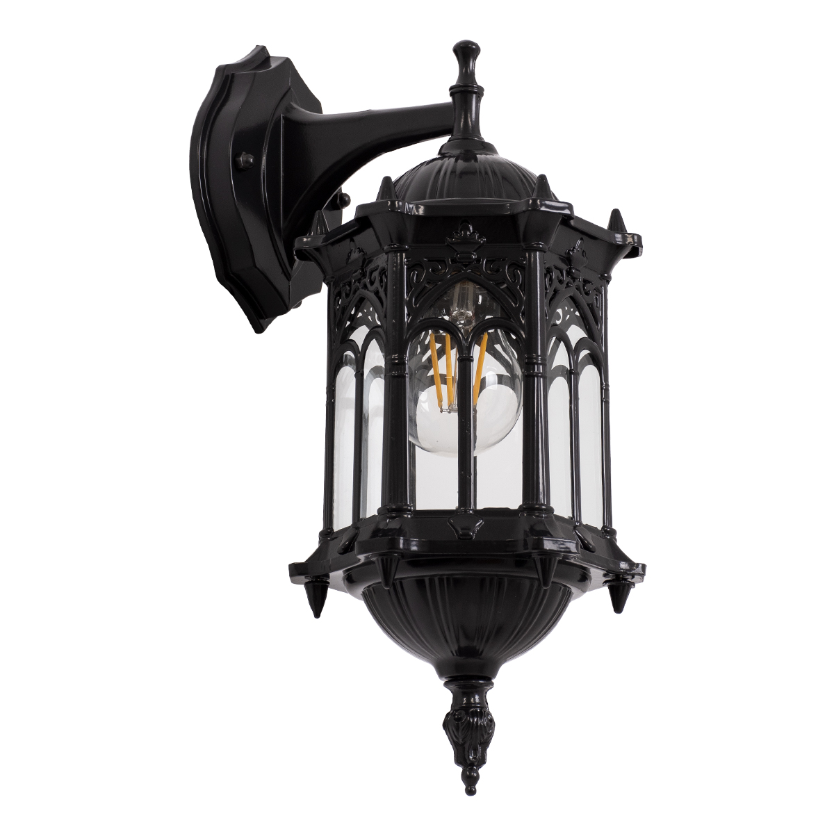 GloboStar® DARCY 00657 Vintage Επιτοίχιο Φωτιστικό Απλίκα Μονόφωτο 1 x E27 IP20 Μαύρο Μέταλλο με Διάφανο Γυαλί - Φ15.5 x Y34.5cm