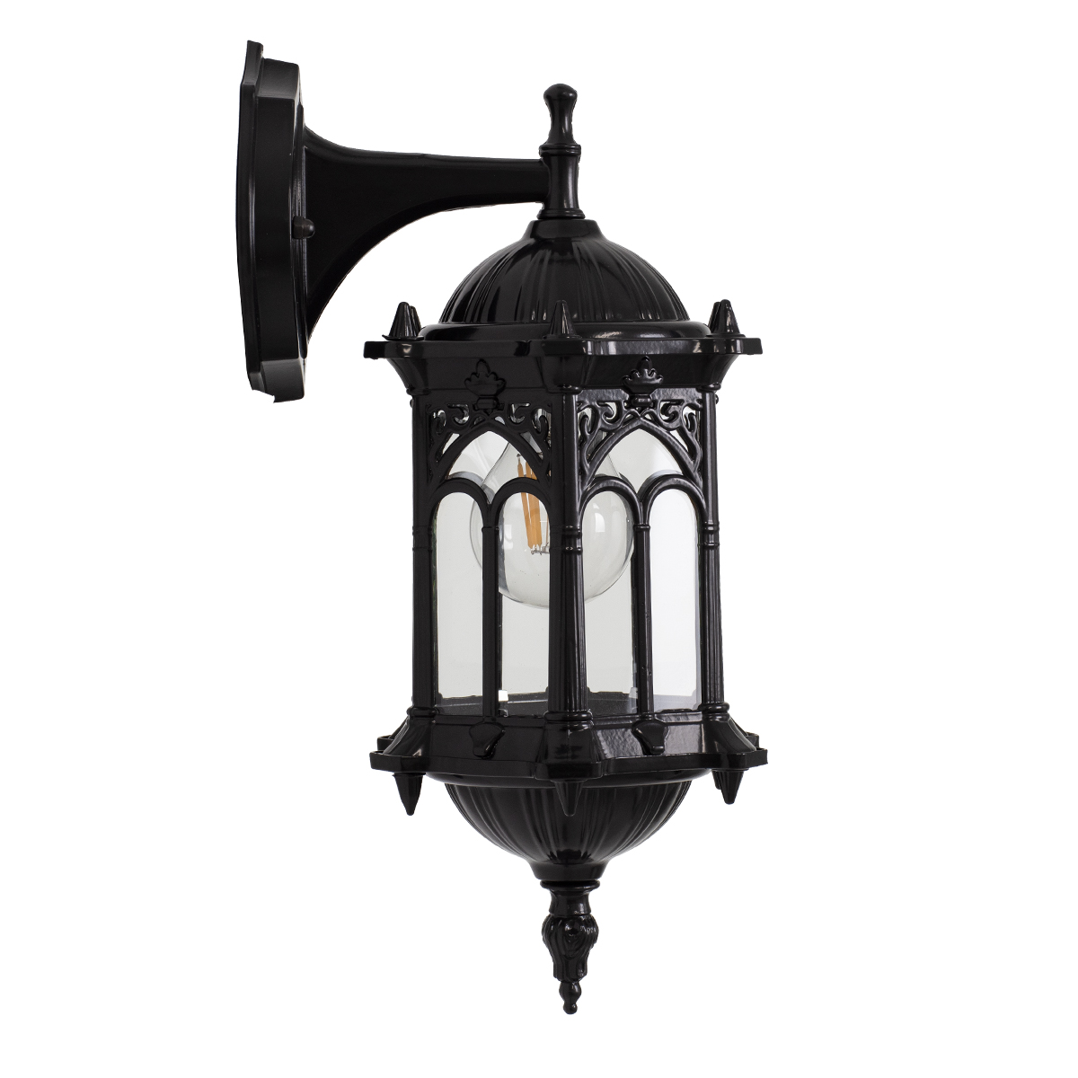 GloboStar® DARCY 00657 Vintage Επιτοίχιο Φωτιστικό Απλίκα Μονόφωτο 1 x E27 IP20 Μαύρο Μέταλλο με Διάφανο Γυαλί - Φ15.5 x Y34.5cm