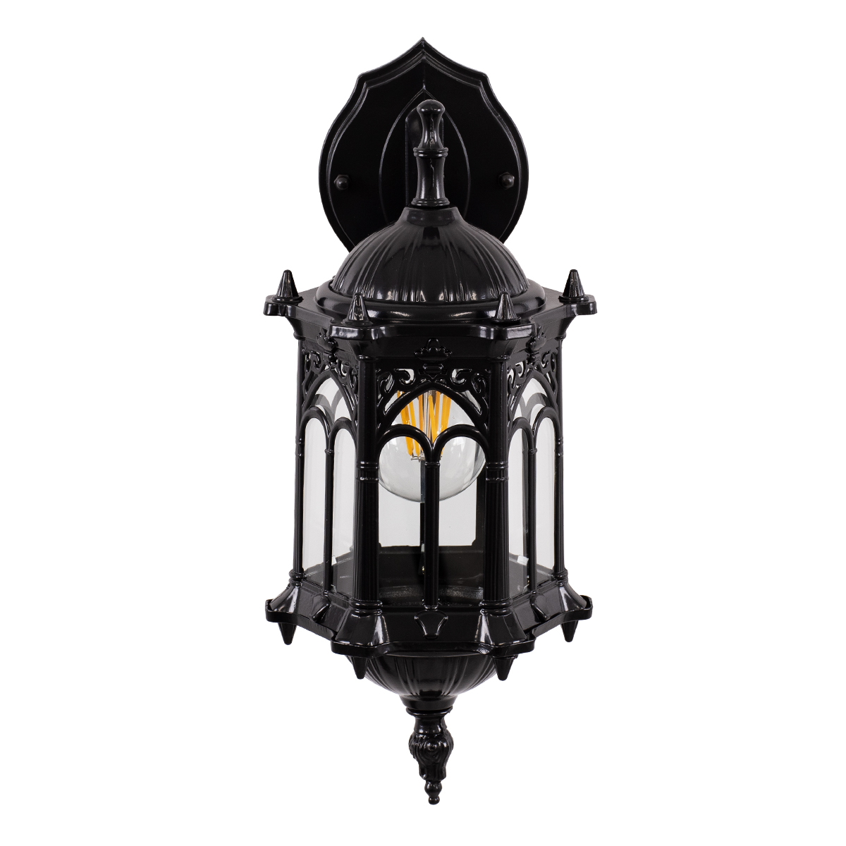 GloboStar® DARCY 00657 Vintage Επιτοίχιο Φωτιστικό Απλίκα Μονόφωτο 1 x E27 IP20 Μαύρο Μέταλλο με Διάφανο Γυαλί - Φ15.5 x Y34.5cm