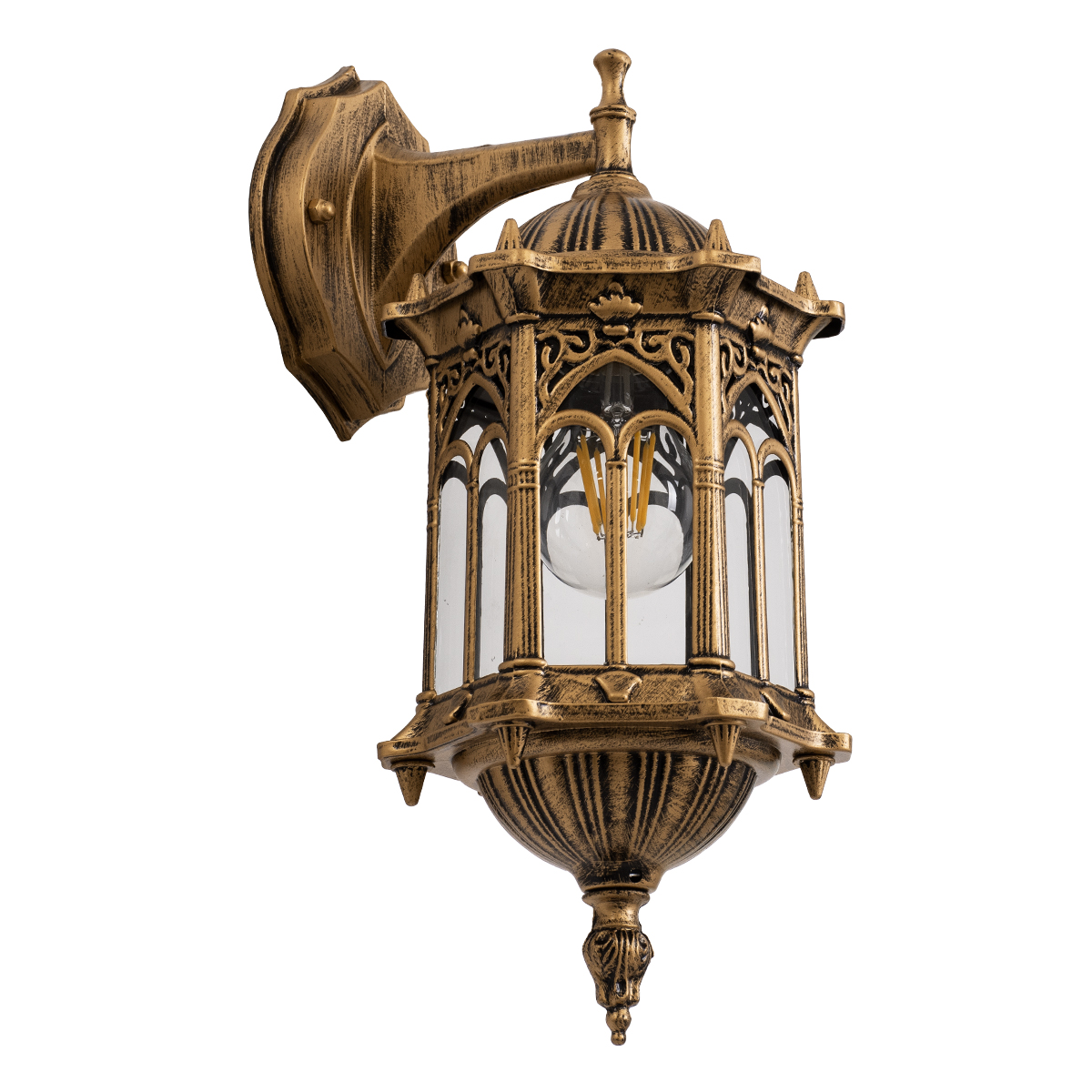 GloboStar® DARCY 00658 Vintage Επιτοίχιο Φωτιστικό Απλίκα Μονόφωτο 1 x E27 IP20 Μπρούτζινο Μέταλλο με Διάφανο Γυαλί - Φ15.5 x Y34.5cm
