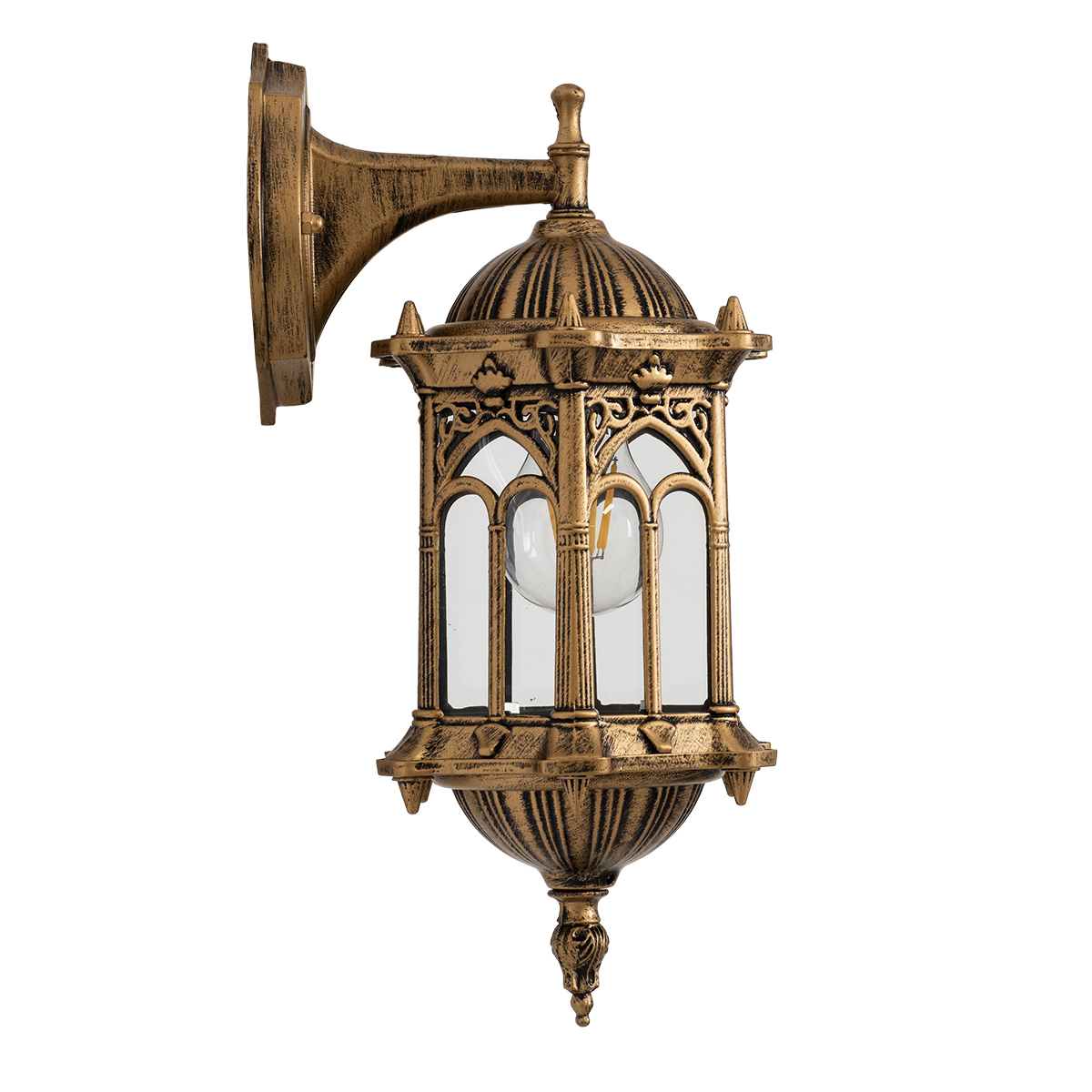 GloboStar® DARCY 00658 Vintage Επιτοίχιο Φωτιστικό Απλίκα Μονόφωτο 1 x E27 IP20 Μπρούτζινο Μέταλλο με Διάφανο Γυαλί - Φ15.5 x Y34.5cm