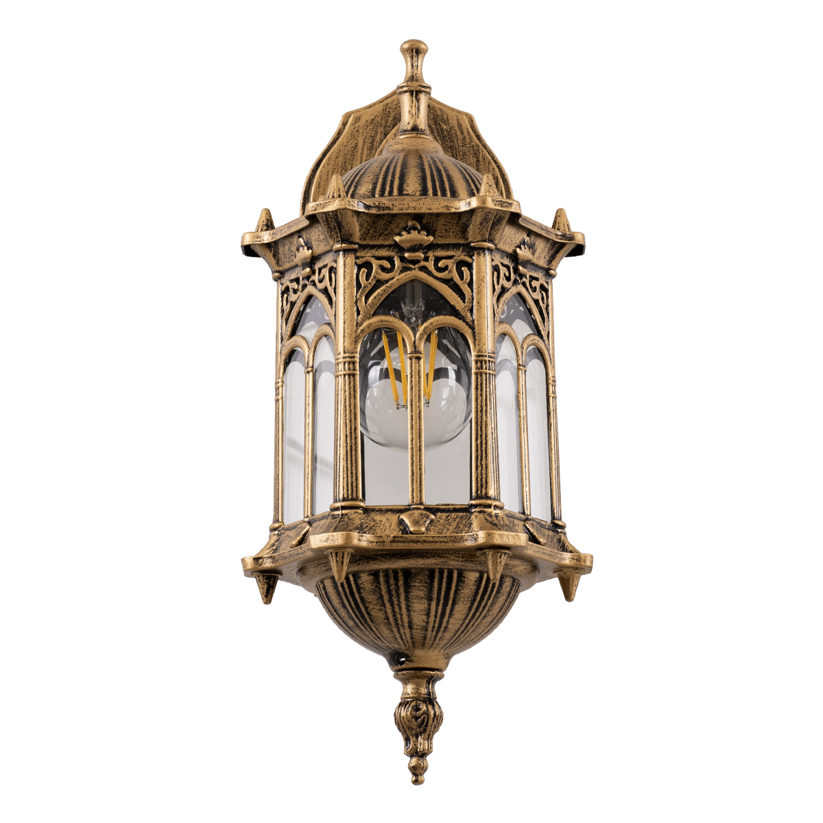 GloboStar® DARCY 00658 Vintage Επιτοίχιο Φωτιστικό Απλίκα Μονόφωτο 1 x E27 IP20 Μπρούτζινο Μέταλλο με Διάφανο Γυαλί - Φ15.5 x Y34.5cm