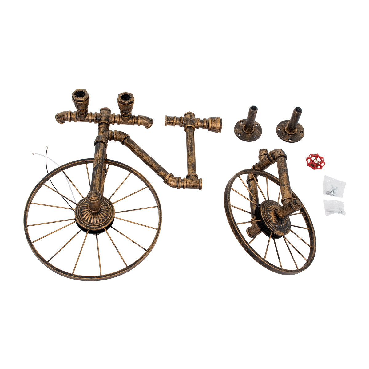 GloboStar® SWIFTWALKER 00659 Vintage Επιτοίχιο Φωτιστικό Απλίκα Τρίφωτο 3 x E27 IP20 Μπρούτζινο & Κόκκινο Μέταλλο - Μ85 x Π29.5 x Υ55cm