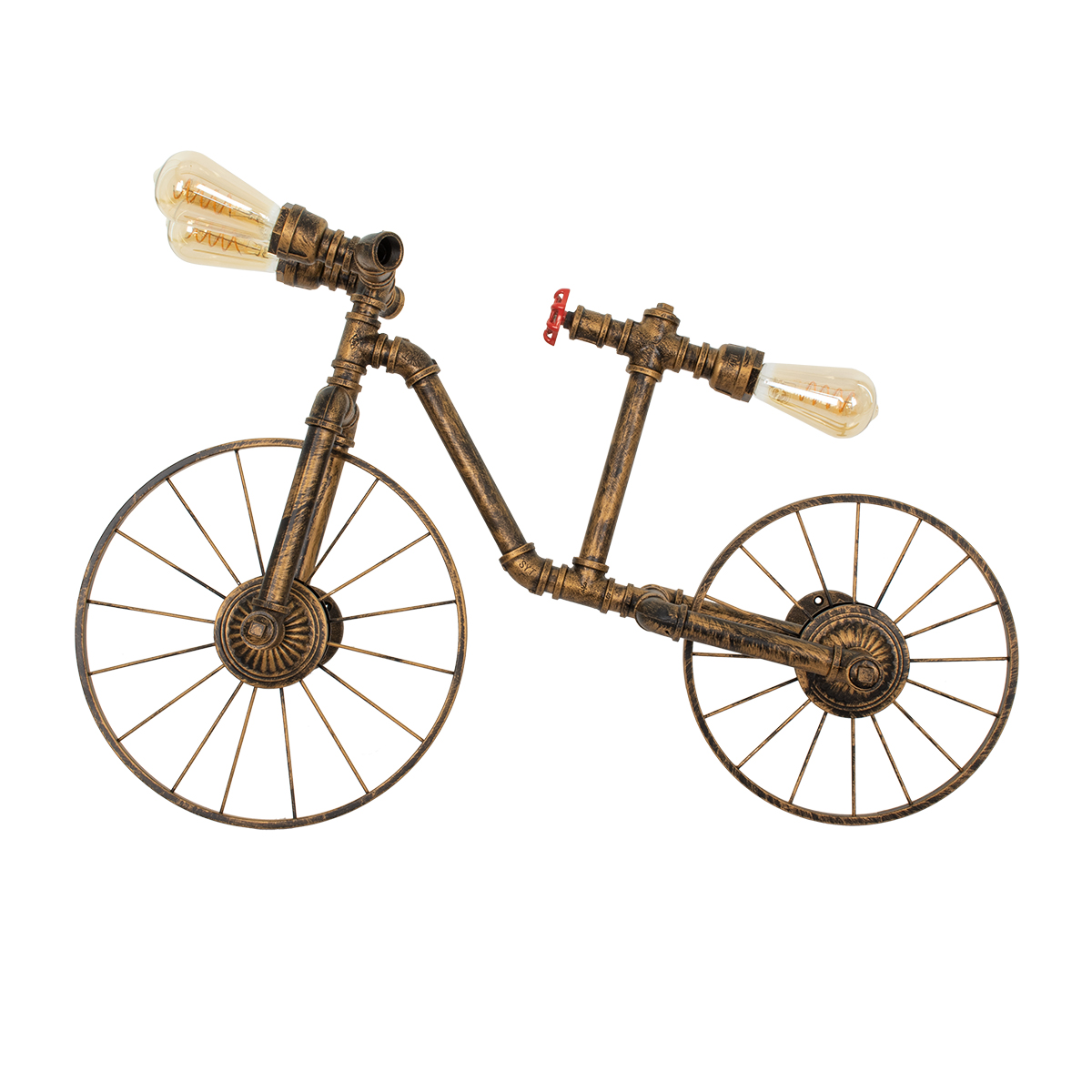 GloboStar® SWIFTWALKER 00659 Vintage Επιτοίχιο Φωτιστικό Απλίκα Τρίφωτο 3 x E27 IP20 Μπρούτζινο & Κόκκινο Μέταλλο - Μ85 x Π29.5 x Υ55cm