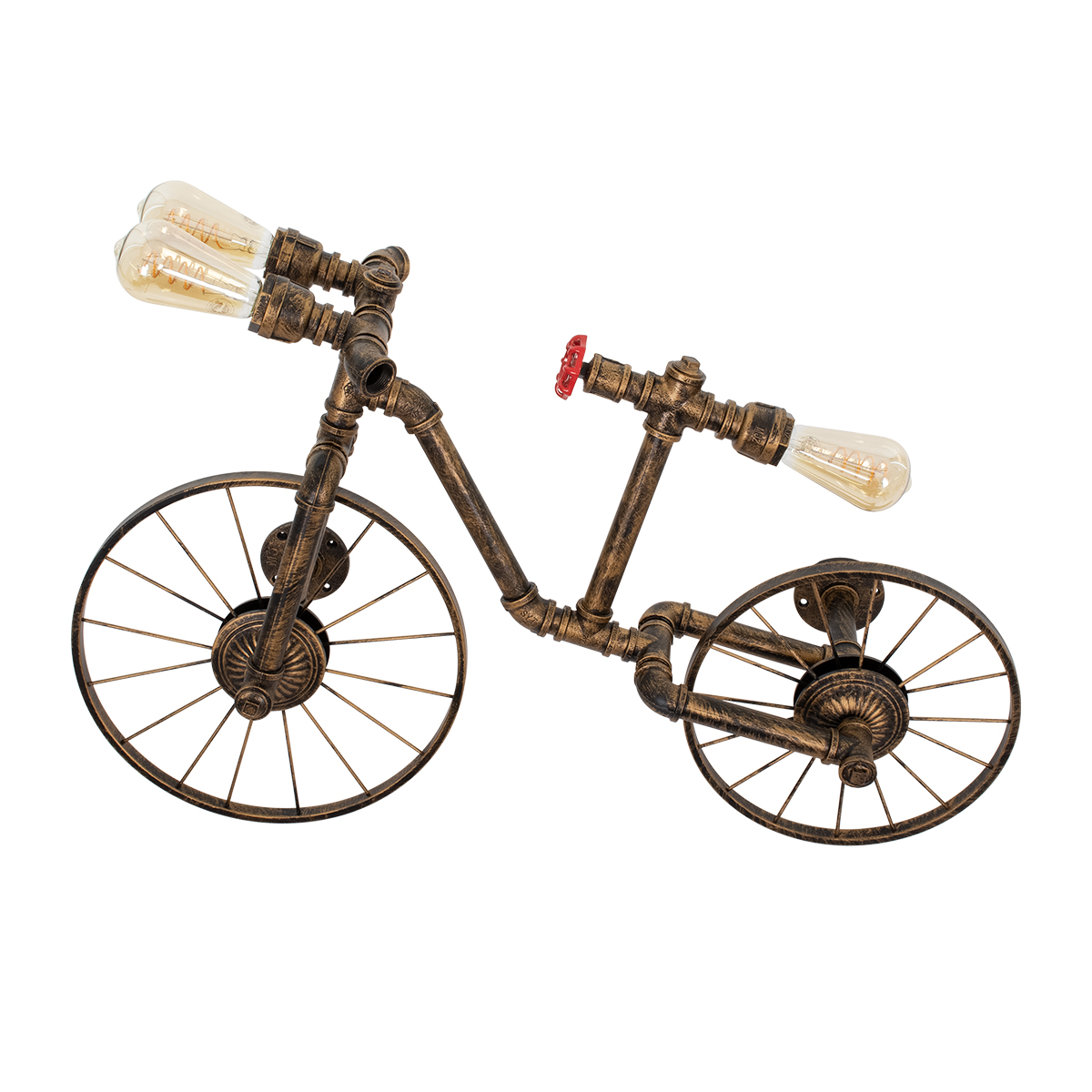 GloboStar® SWIFTWALKER 00659 Vintage Επιτοίχιο Φωτιστικό Απλίκα Τρίφωτο 3 x E27 IP20 Μπρούτζινο & Κόκκινο Μέταλλο - Μ85 x Π29.5 x Υ55cm