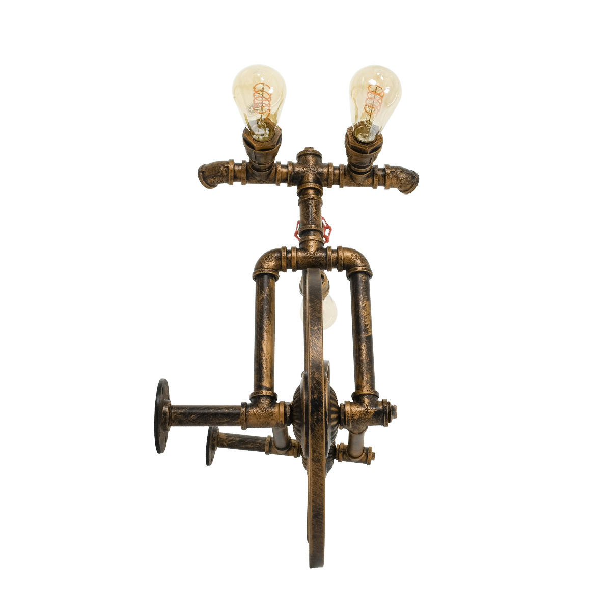 GloboStar® SWIFTWALKER 00659 Vintage Επιτοίχιο Φωτιστικό Απλίκα Τρίφωτο 3 x E27 IP20 Μπρούτζινο & Κόκκινο Μέταλλο - Μ85 x Π29.5 x Υ55cm