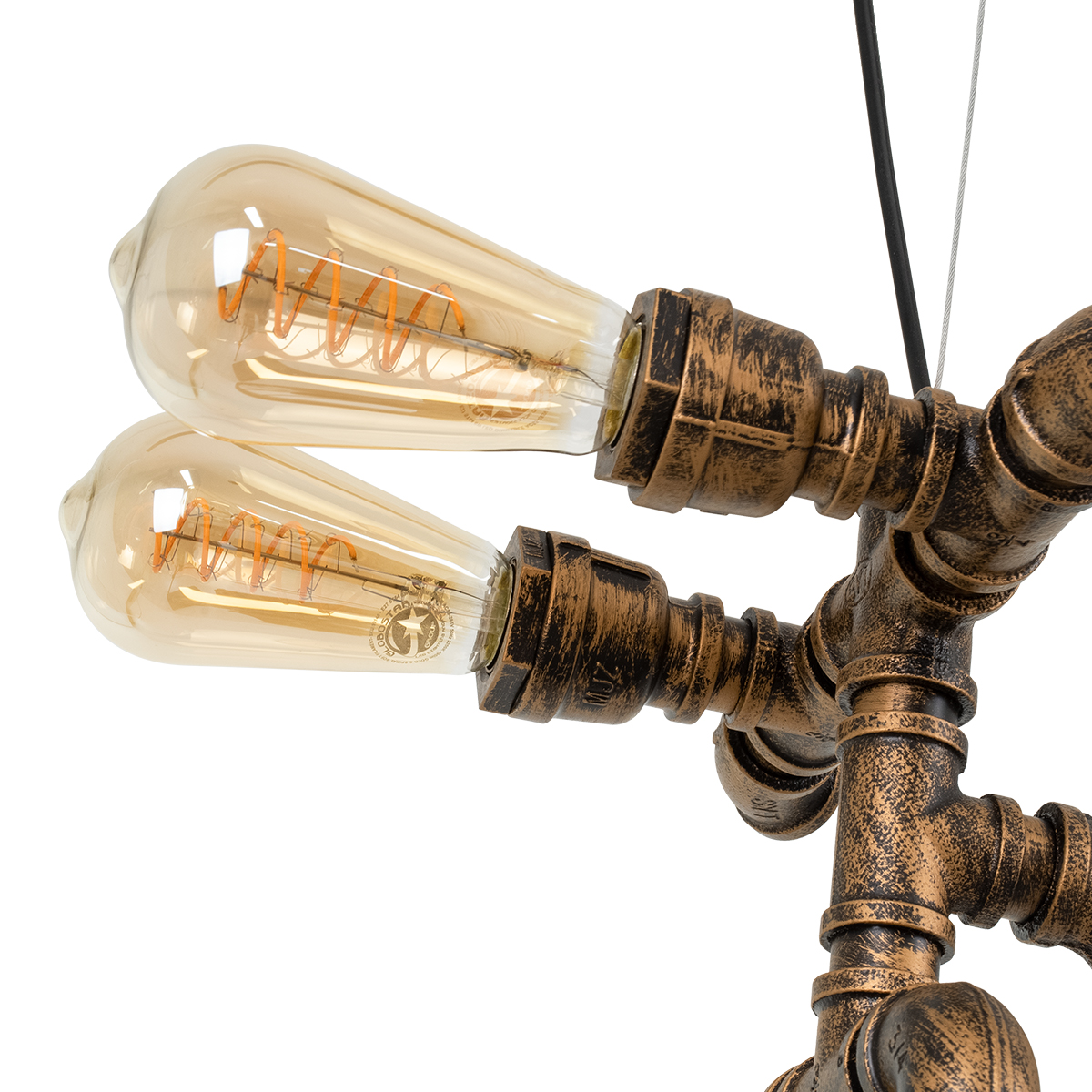 GloboStar® SWIFTWALKER 00660 Vintage Κρεμαστό Φωτιστικό Φιγούρα Τρίφωτο 3 x E27 IP20 Μπρούτζινο & Κόκκινο Μέταλλο - Μ85 x Π29.5 x Υ55cm