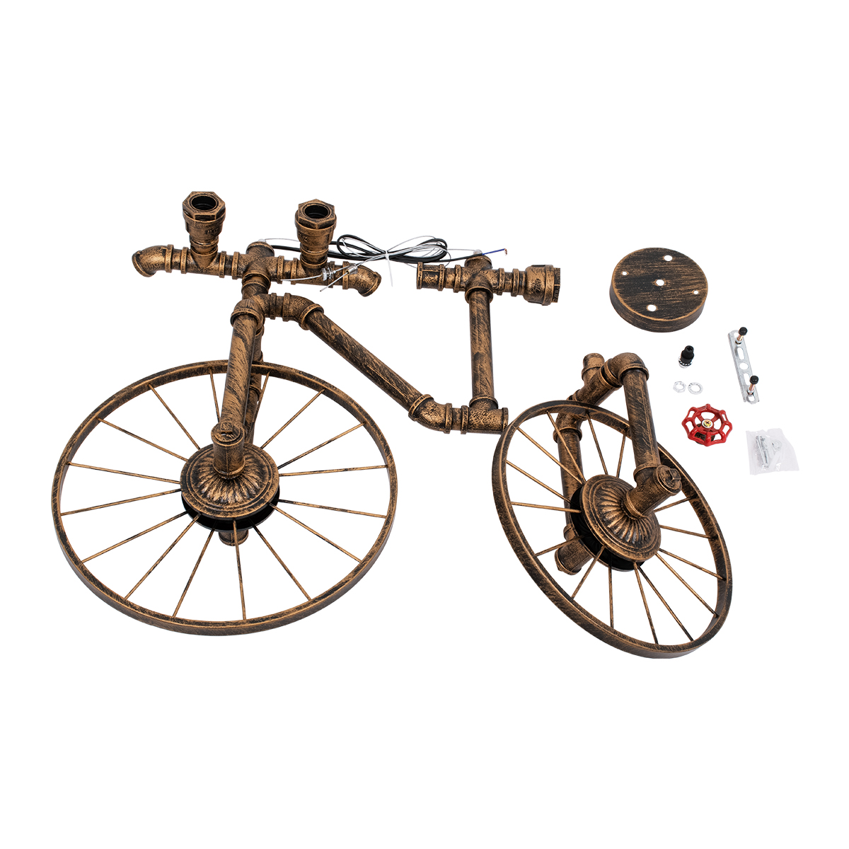 GloboStar® SWIFTWALKER 00660 Vintage Κρεμαστό Φωτιστικό Φιγούρα Τρίφωτο 3 x E27 IP20 Μπρούτζινο & Κόκκινο Μέταλλο - Μ85 x Π29.5 x Υ55cm