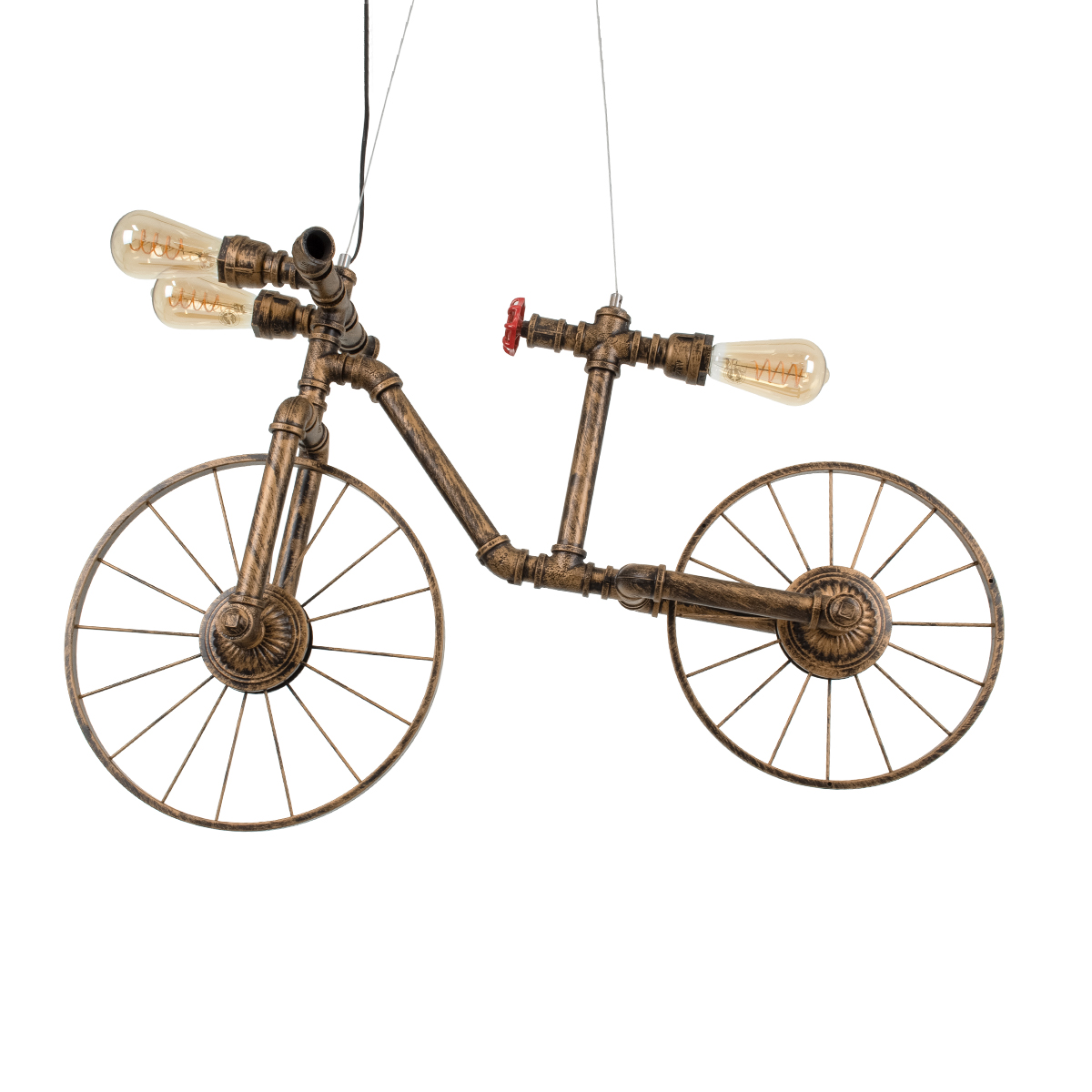 GloboStar® SWIFTWALKER 00660 Vintage Κρεμαστό Φωτιστικό Φιγούρα Τρίφωτο 3 x E27 IP20 Μπρούτζινο & Κόκκινο Μέταλλο - Μ85 x Π29.5 x Υ55cm