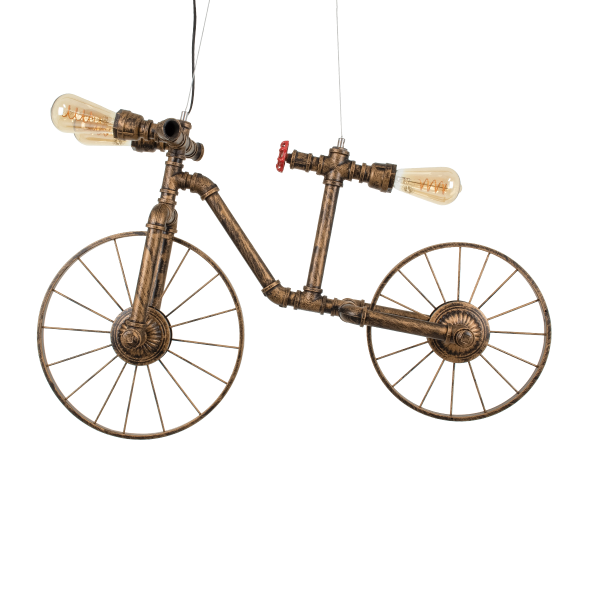 GloboStar® SWIFTWALKER 00660 Vintage Κρεμαστό Φωτιστικό Φιγούρα Τρίφωτο 3 x E27 IP20 Μπρούτζινο & Κόκκινο Μέταλλο - Μ85 x Π29.5 x Υ55cm