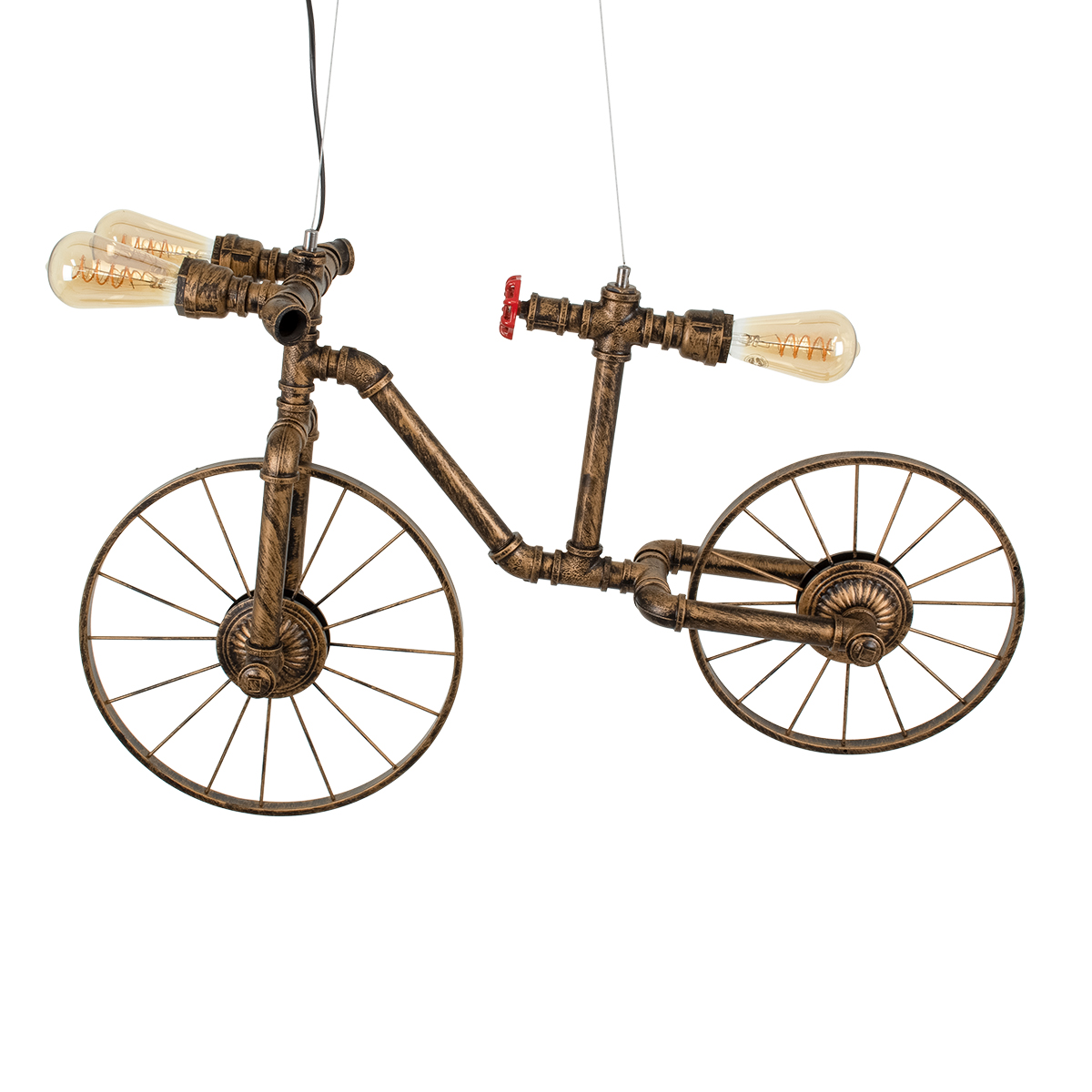 GloboStar® SWIFTWALKER 00660 Vintage Κρεμαστό Φωτιστικό Φιγούρα Τρίφωτο 3 x E27 IP20 Μπρούτζινο & Κόκκινο Μέταλλο - Μ85 x Π29.5 x Υ55cm