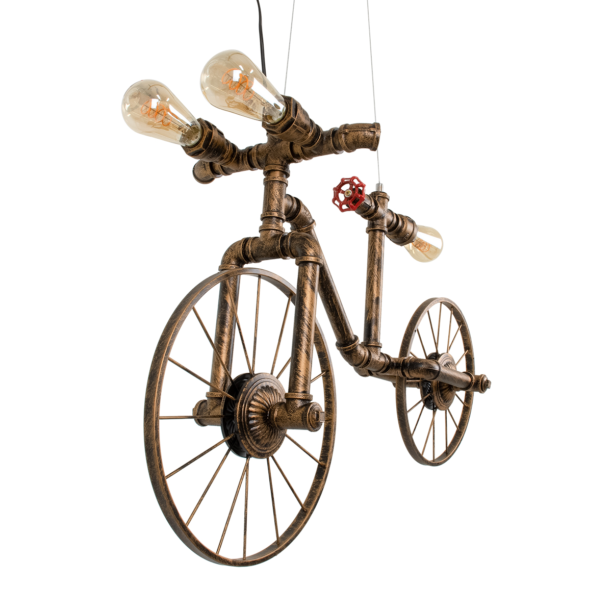 GloboStar® SWIFTWALKER 00660 Vintage Κρεμαστό Φωτιστικό Φιγούρα Τρίφωτο 3 x E27 IP20 Μπρούτζινο & Κόκκινο Μέταλλο - Μ85 x Π29.5 x Υ55cm