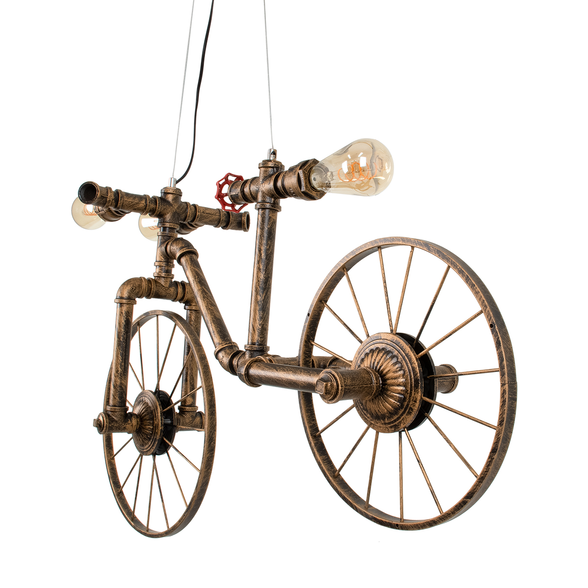 GloboStar® SWIFTWALKER 00660 Vintage Κρεμαστό Φωτιστικό Φιγούρα Τρίφωτο 3 x E27 IP20 Μπρούτζινο & Κόκκινο Μέταλλο - Μ85 x Π29.5 x Υ55cm