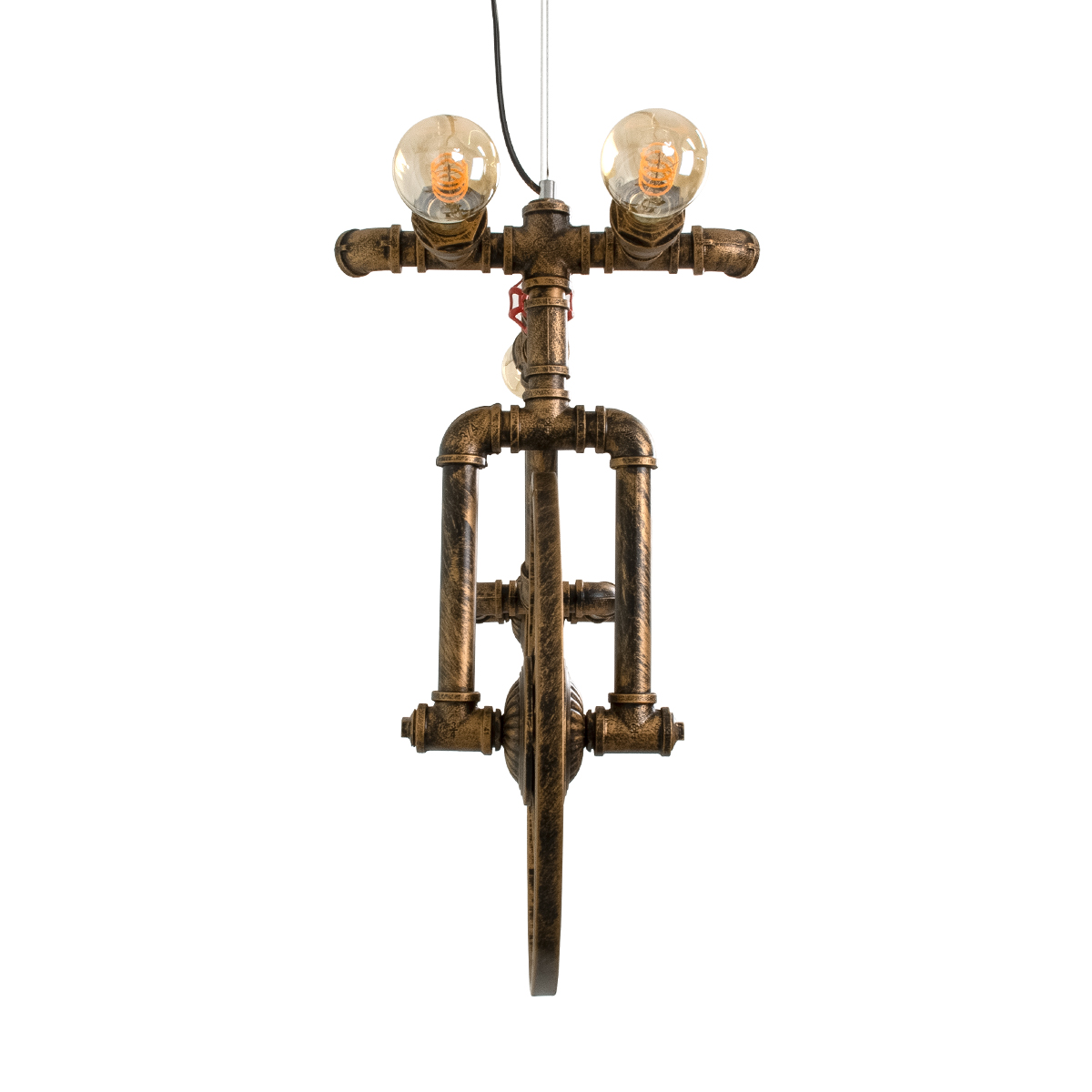GloboStar® SWIFTWALKER 00660 Vintage Κρεμαστό Φωτιστικό Φιγούρα Τρίφωτο 3 x E27 IP20 Μπρούτζινο & Κόκκινο Μέταλλο - Μ85 x Π29.5 x Υ55cm