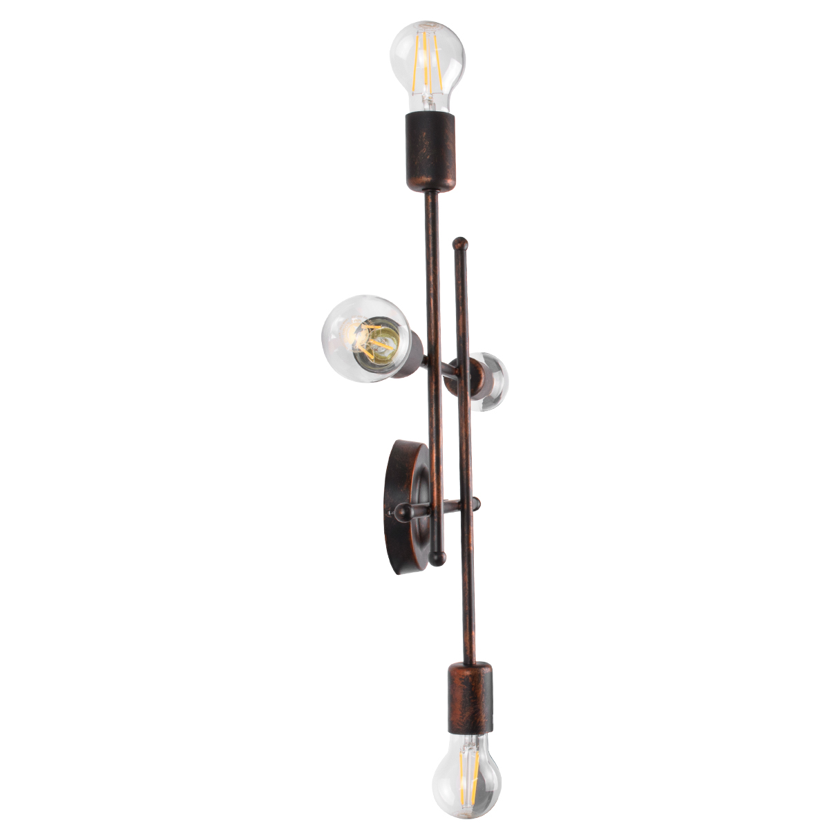 GloboStar® PIPING 00662 Vintage Επιτοίχιο Φωτιστικό Πολύφωτο 4 x E27 IP20 Χάλκινο Μέταλλο - Μ40 x Π9 x Υ52cm