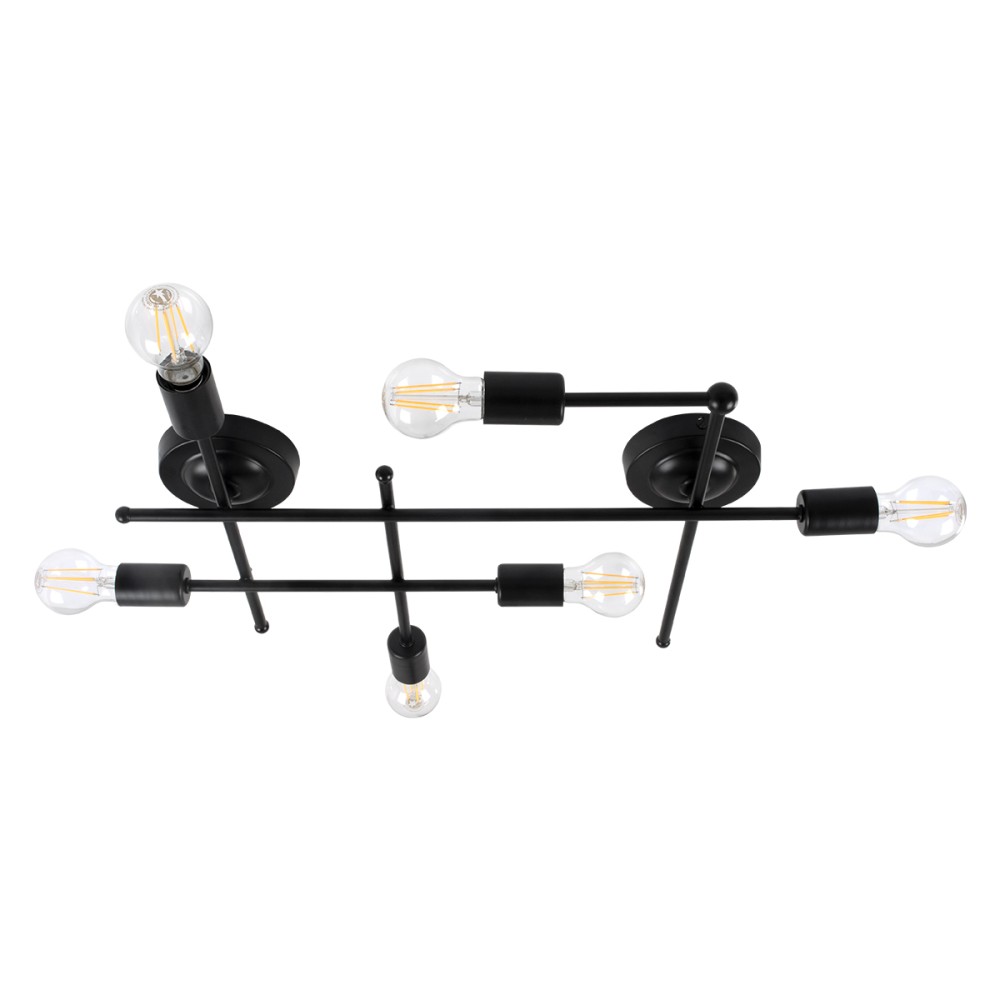 GloboStar® PIPING 00664 Vintage Επιτοίχιο Φωτιστικό Πολύφωτο 6 x E27 IP20 Μαύρο Μέταλλο - Μ66 x Π9.5 x Υ49cm