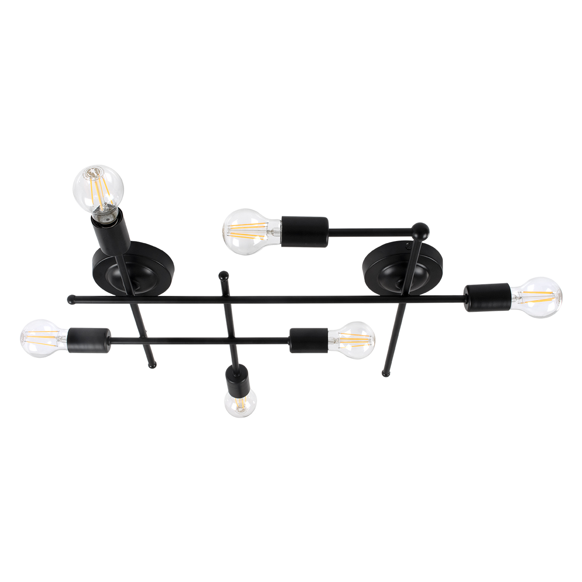GloboStar® PIPING 00664 Vintage Επιτοίχιο Φωτιστικό Πολύφωτο 6 x E27 IP20 Μαύρο Μέταλλο - Μ66 x Π9.5 x Υ49cm