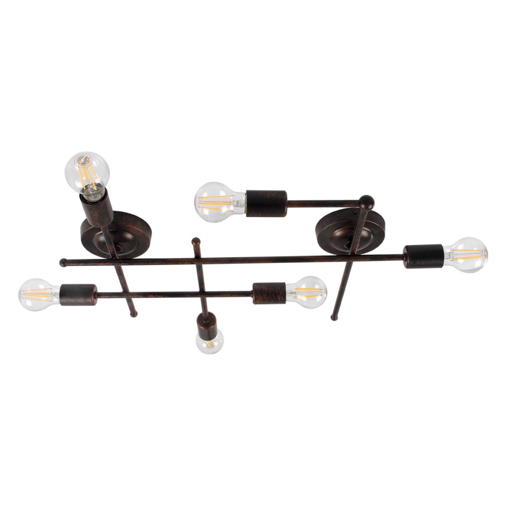 GloboStar® PIPING 00665 Vintage Επιτοίχιο Φωτιστικό Πολύφωτο 6 x E27 IP20 Χάλκινο Μέταλλο - Μ66 x Π9.5 x Υ49cm