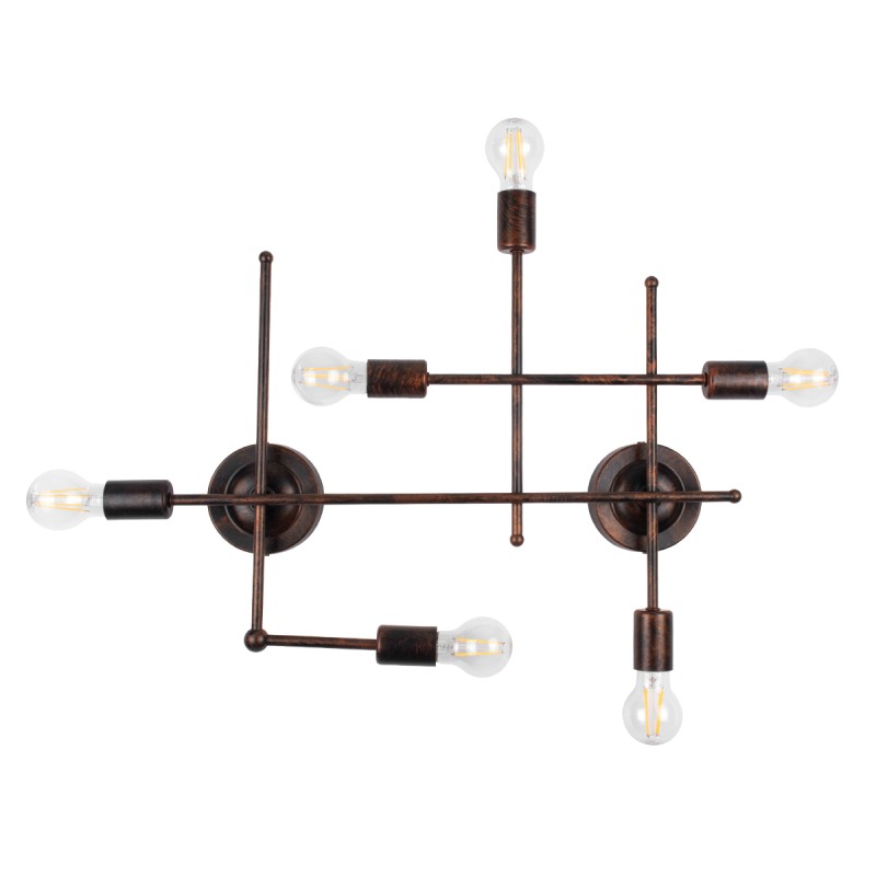 GloboStar® PIPING 00665 Vintage Επιτοίχιο Φωτιστικό Πολύφωτο 6 x E27 IP20 Χάλκινο Μέταλλο - Μ66 x Π9.5 x Υ49cm