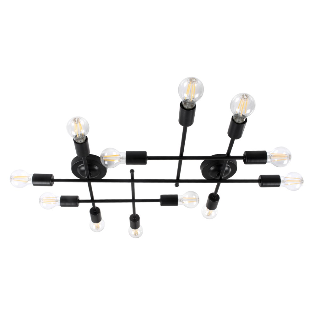 GloboStar® PIPING 00667 Vintage Επιτοίχιο Φωτιστικό Πολύφωτο 12 x E27 IP20 Μαύρο Μέταλλο - Μ78.5 x Π9.5 x Υ64cm