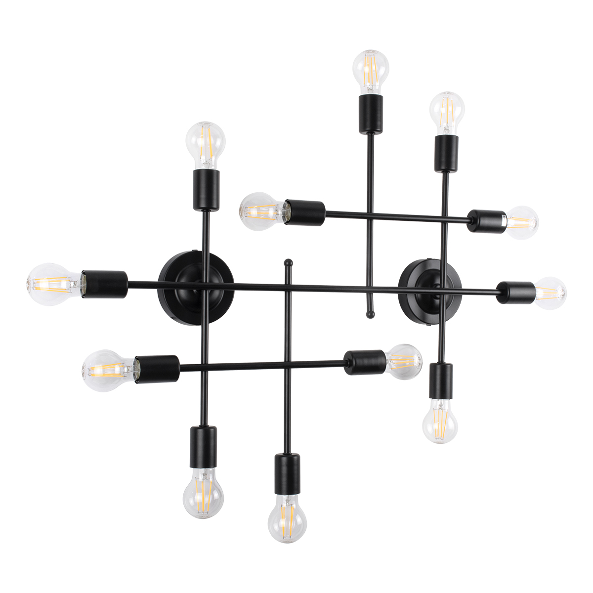 GloboStar® PIPING 00667 Vintage Επιτοίχιο Φωτιστικό Πολύφωτο 12 x E27 IP20 Μαύρο Μέταλλο - Μ78.5 x Π9.5 x Υ64cm