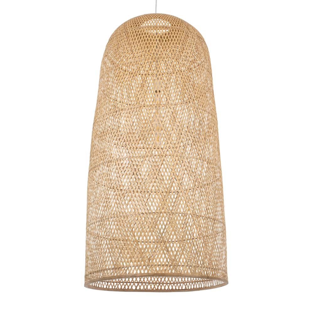 GloboStar® CALERO 00670 Boho Κρεμαστό Φωτιστικό Καμπάνα Μονόφωτο 1 x E27 IP20 Μπεζ Ξύλο - Μ60 x Π60 x Y120cm