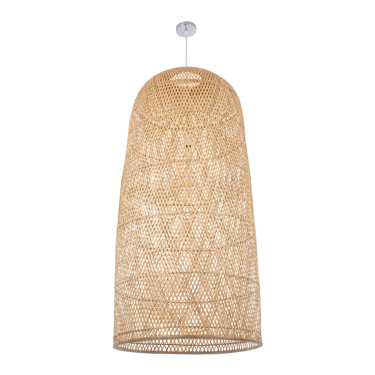 GloboStar® CALERO 00670 Boho Κρεμαστό Φωτιστικό Καμπάνα Μονόφωτο 1 x E27 IP20 Μπεζ Ξύλο - Μ60 x Π60 x Y120cm