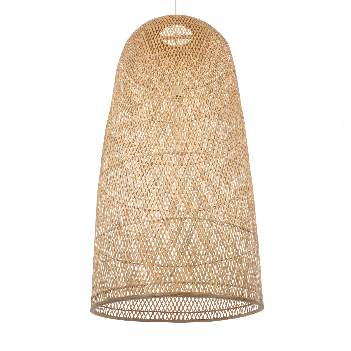 GloboStar® CALERO 00670 Boho Κρεμαστό Φωτιστικό Καμπάνα Μονόφωτο 1 x E27 IP20 Μπεζ Ξύλο - Μ60 x Π60 x Y120cm