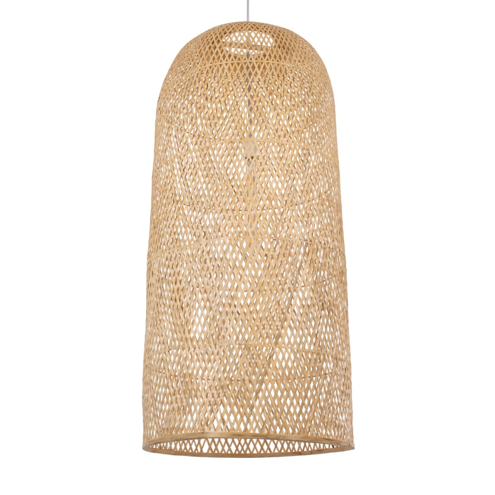 GloboStar® CALERO 00671 Boho Κρεμαστό Φωτιστικό Καμπάνα Μονόφωτο 1 x E27 IP20 Μπεζ Ξύλο - Μ50 x Π50 x Y110cm