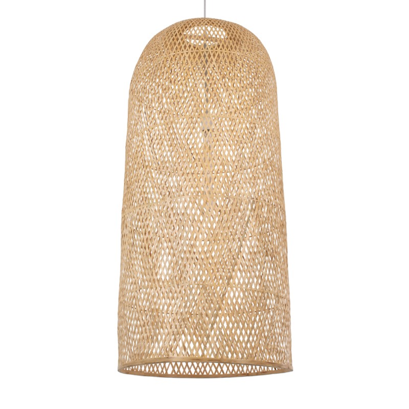 GloboStar® CALERO 00671 Boho Κρεμαστό Φωτιστικό Καμπάνα Μονόφωτο 1 x E27 IP20 Μπεζ Ξύλο - Μ50 x Π50 x Y110cm