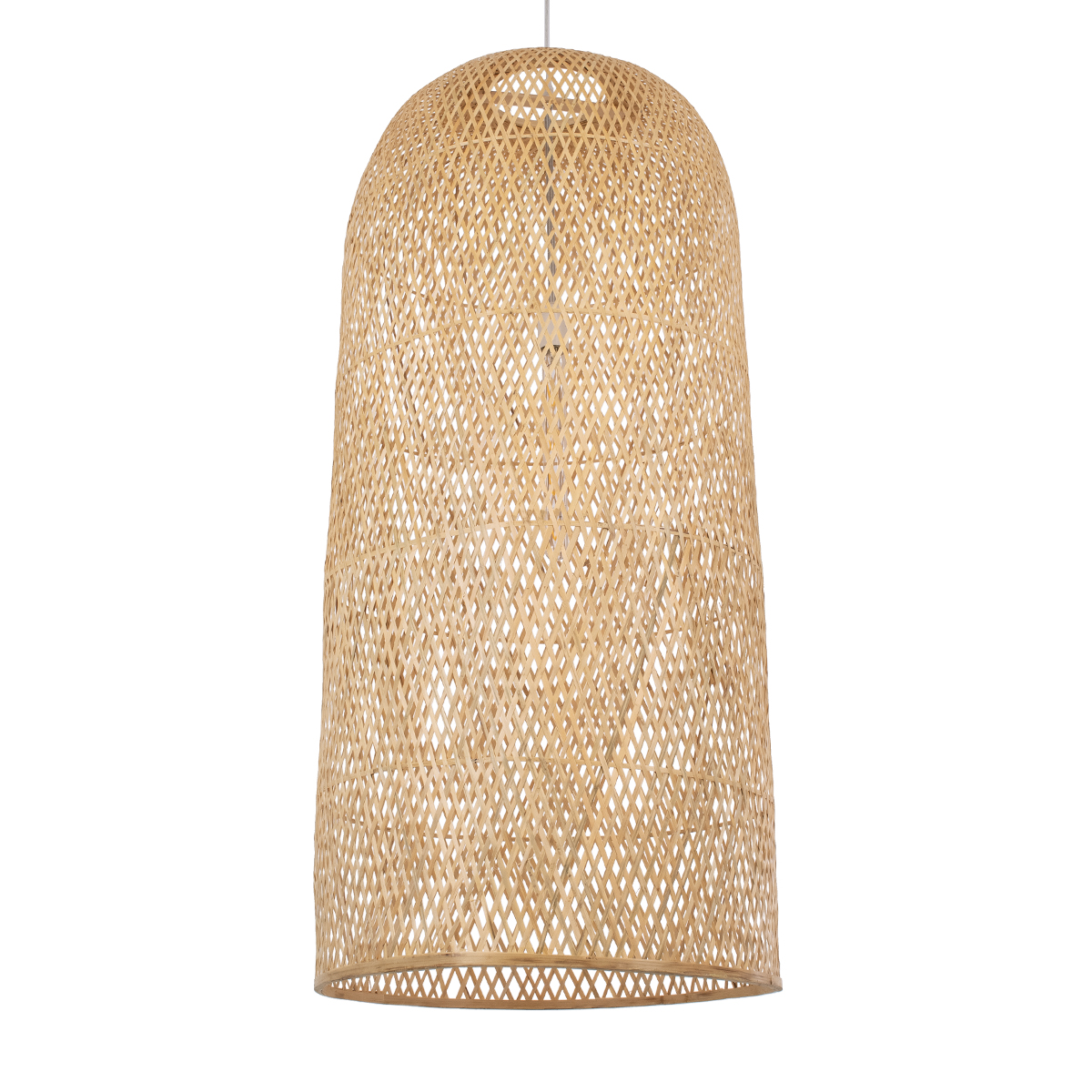 GloboStar® CALERO 00671 Boho Κρεμαστό Φωτιστικό Καμπάνα Μονόφωτο 1 x E27 IP20 Μπεζ Ξύλο - Μ50 x Π50 x Y110cm