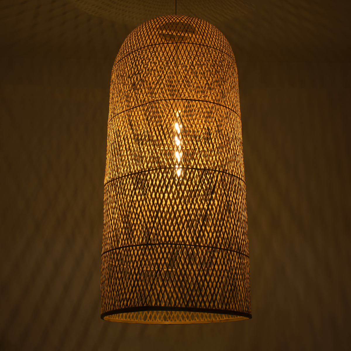 GloboStar® CALERO 00671 Boho Κρεμαστό Φωτιστικό Καμπάνα Μονόφωτο 1 x E27 IP20 Μπεζ Ξύλο - Μ50 x Π50 x Y110cm