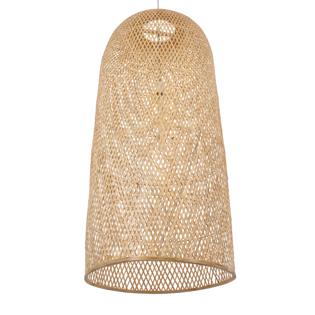 GloboStar® CALERO 00671 Boho Κρεμαστό Φωτιστικό Καμπάνα Μονόφωτο 1 x E27 IP20 Μπεζ Ξύλο - Μ50 x Π50 x Y110cm