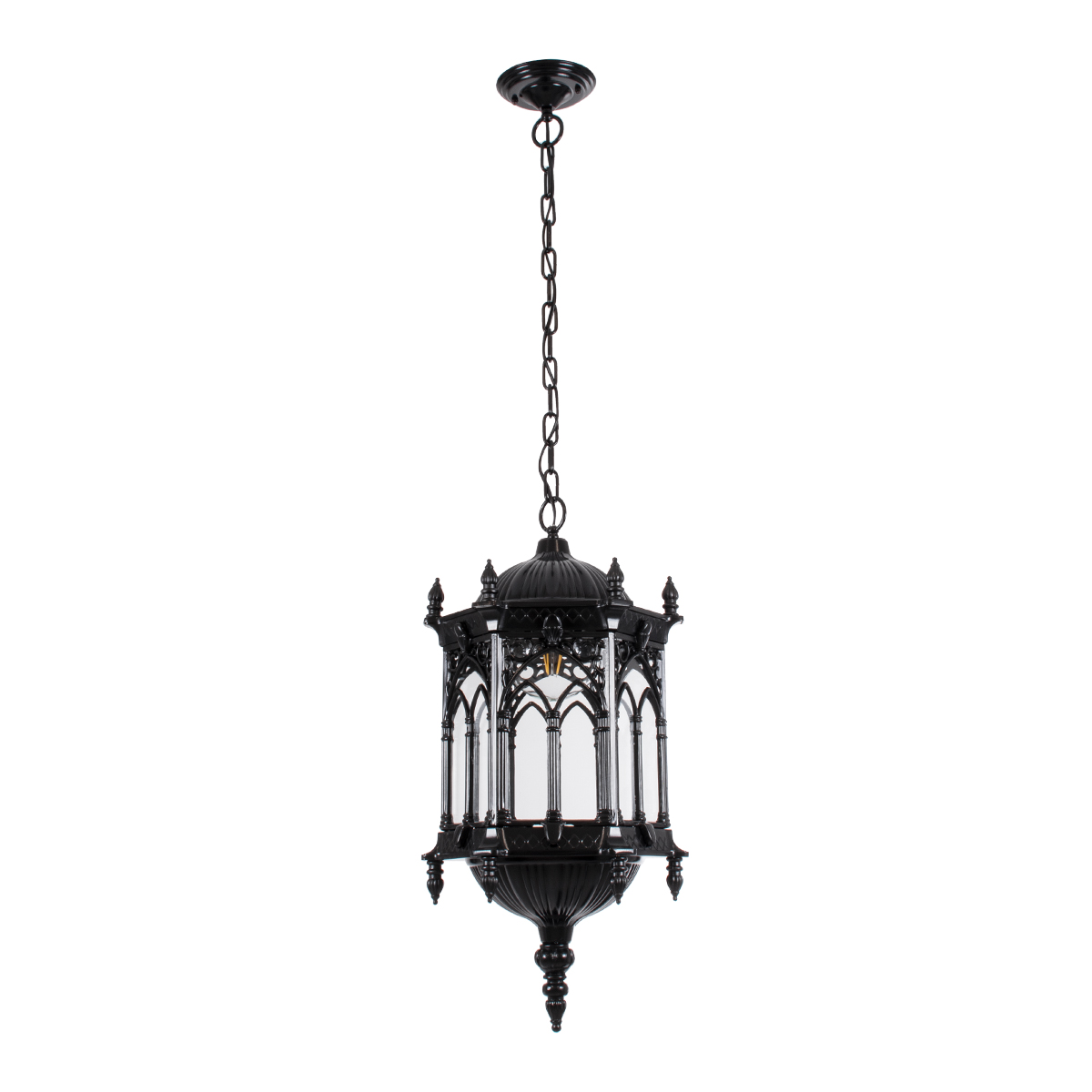 GloboStar® DARCY 00672 Vintage Κρεμαστό Φωτιστικό Ανάρτηση Μονόφωτο 1 x E27 IP20 Μαύρο Μέταλλο με Διάφανο Γυαλί - Μ35 x Π35 x Υ61cm
