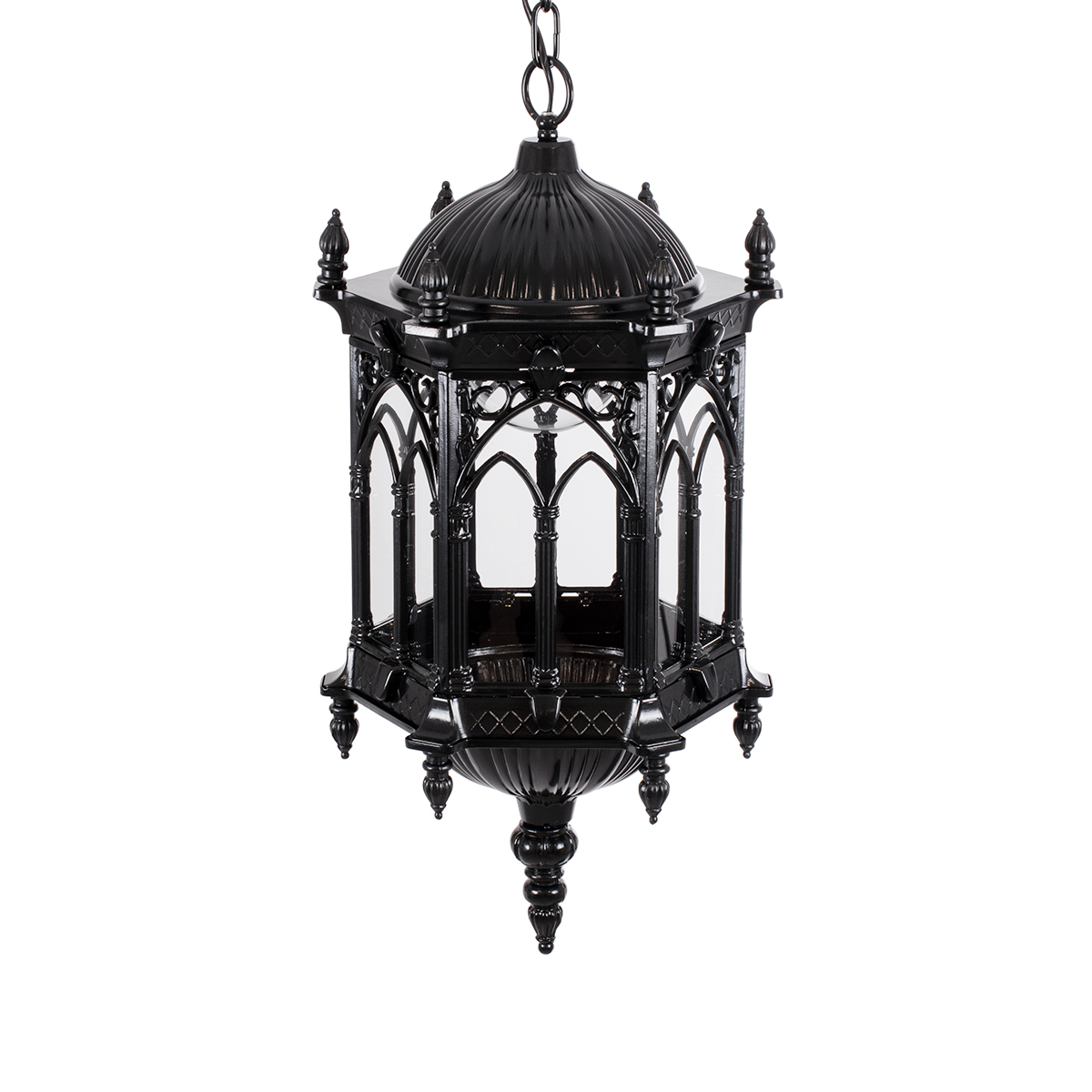GloboStar® DARCY 00672 Vintage Κρεμαστό Φωτιστικό Ανάρτηση Μονόφωτο 1 x E27 IP20 Μαύρο Μέταλλο με Διάφανο Γυαλί - Μ35 x Π35 x Υ61cm