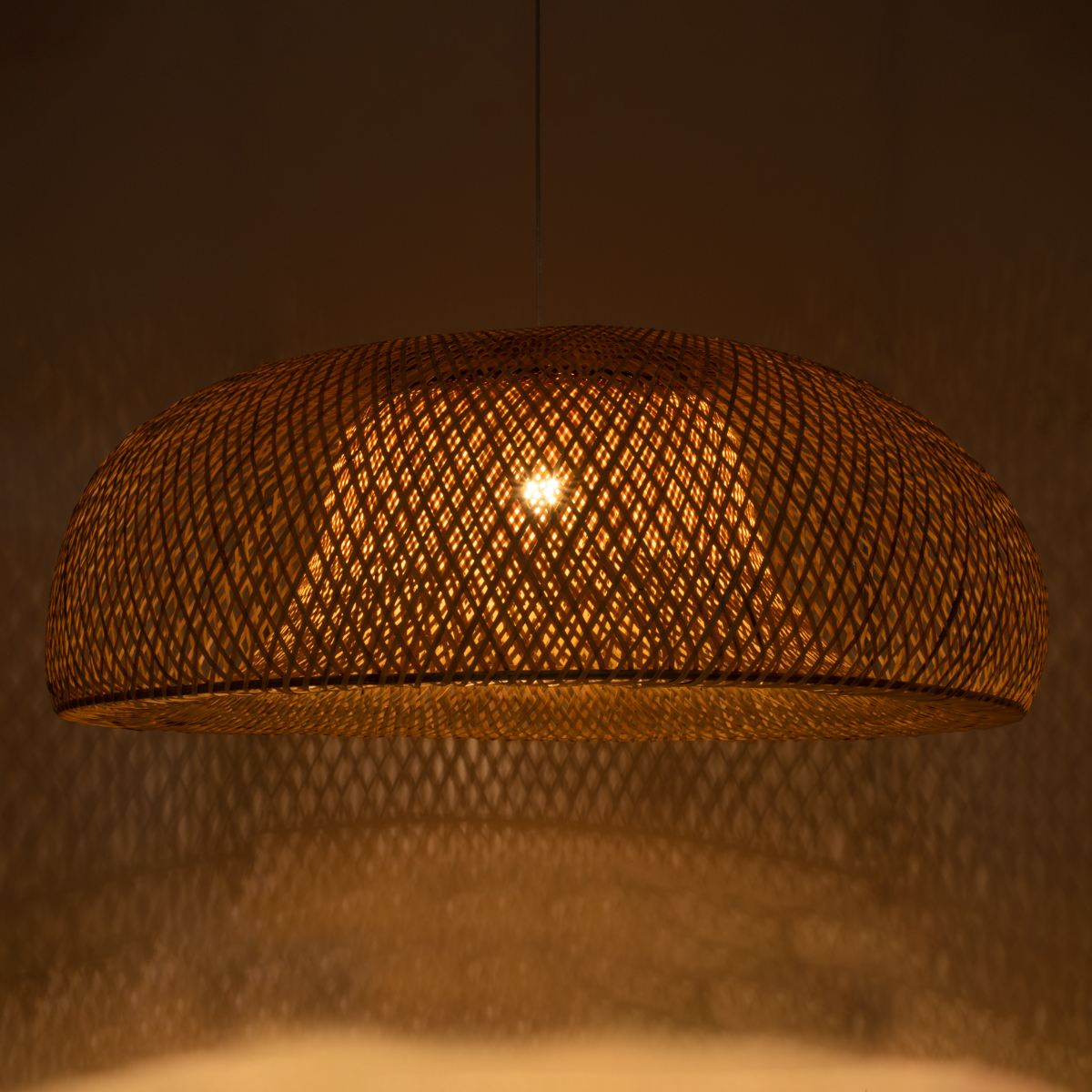 GloboStar® SAN TROPEZ 00673 Boho Κρεμαστό Φωτιστικό Πλέγμα Μονόφωτο 1 x E27 IP20 Μπεζ Ξύλο - Μ100 x Π100 x Y35cm