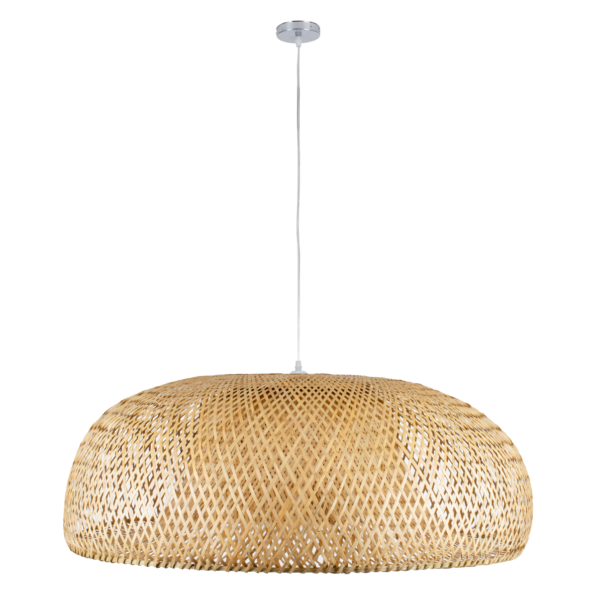 GloboStar® SAN TROPEZ 00673 Boho Κρεμαστό Φωτιστικό Πλέγμα Μονόφωτο 1 x E27 IP20 Μπεζ Ξύλο - Μ100 x Π100 x Y35cm
