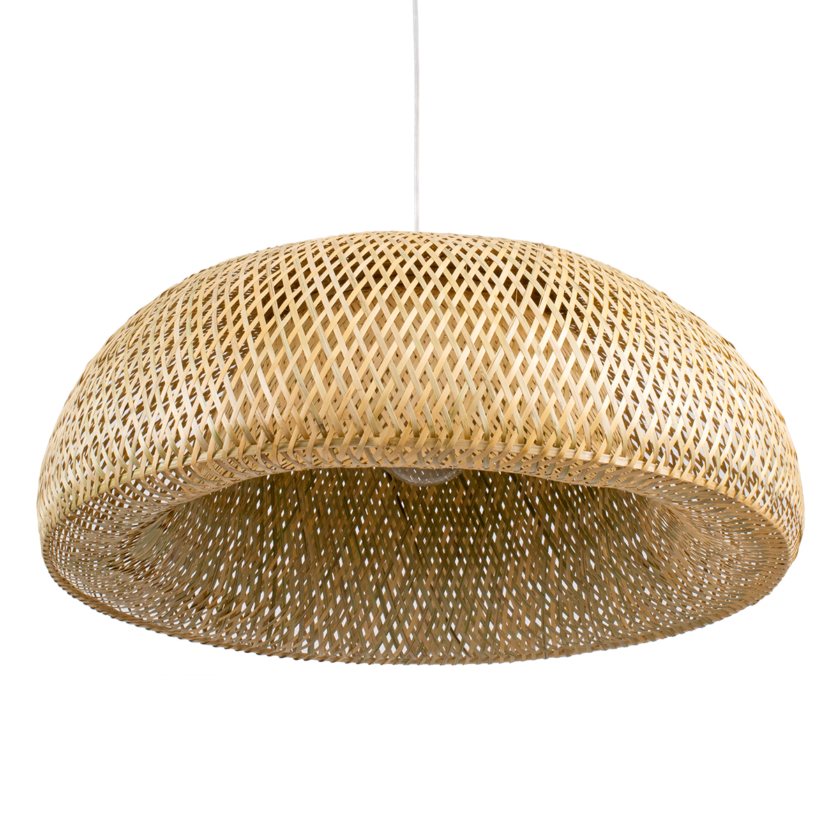 GloboStar® SAN TROPEZ 00674 Boho Κρεμαστό Φωτιστικό Ανάρτηση Μονόφωτο 1 x E27 IP20 Μπεζ Ξύλο - Μ80 x Π80 x Y28cm