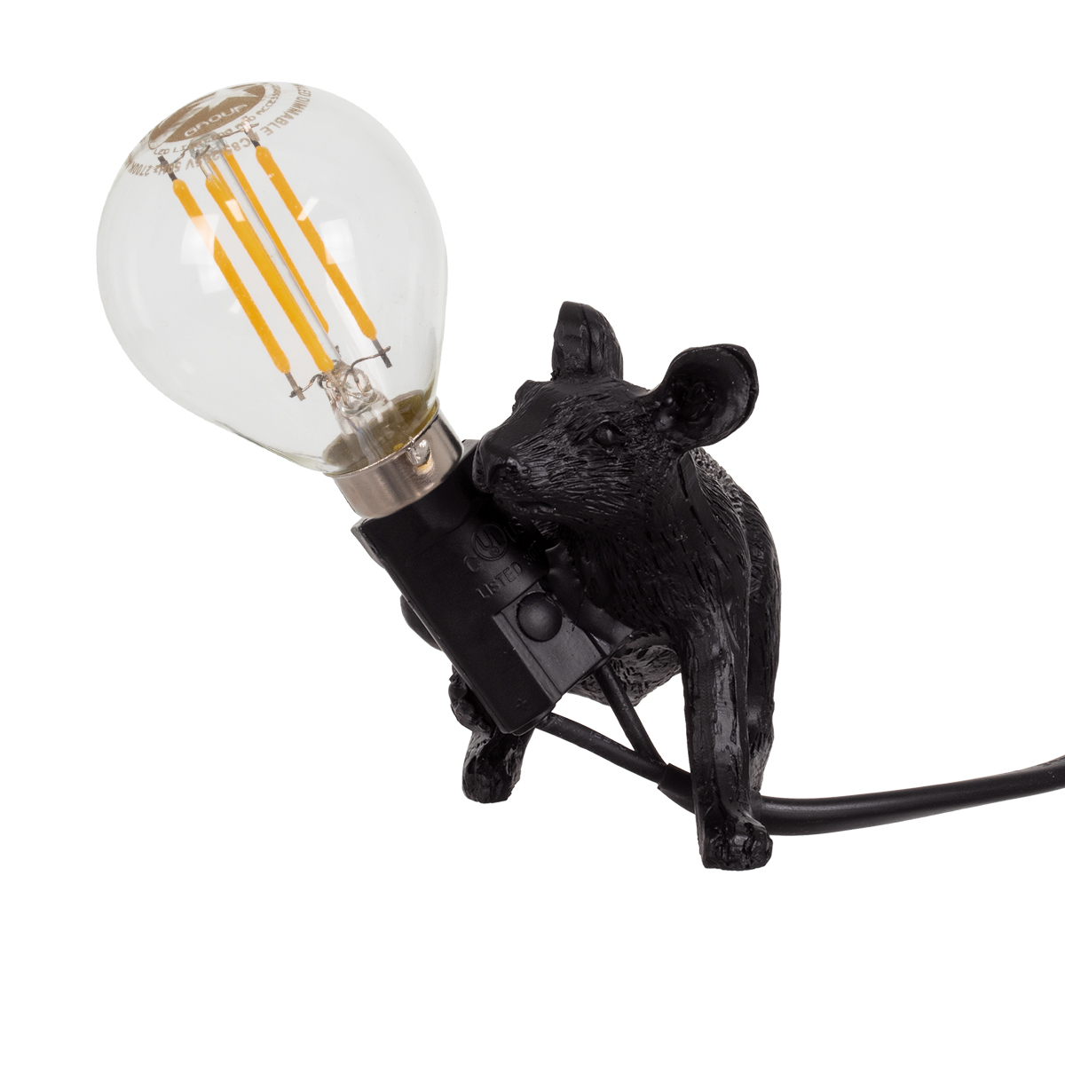 GloboStar® MOUSE 00675 Vintage Επιτραπέζιο Φωτιστικό Πορτατίφ Λαμπατέρ Μονόφωτο με Ντουί 1 x E12 AC 230V Μαύρο Πλαστικό Μ13 x Π4 x Υ7cm