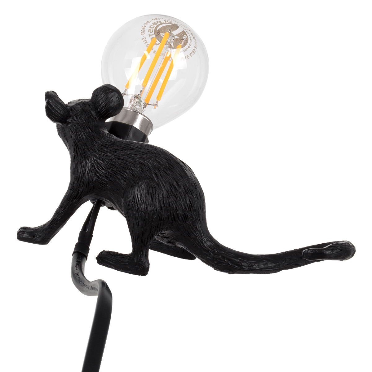 GloboStar® MOUSE 00675 Vintage Επιτραπέζιο Φωτιστικό Πορτατίφ Λαμπατέρ Μονόφωτο με Ντουί 1 x E12 AC 230V Μαύρο Πλαστικό Μ13 x Π4 x Υ7cm